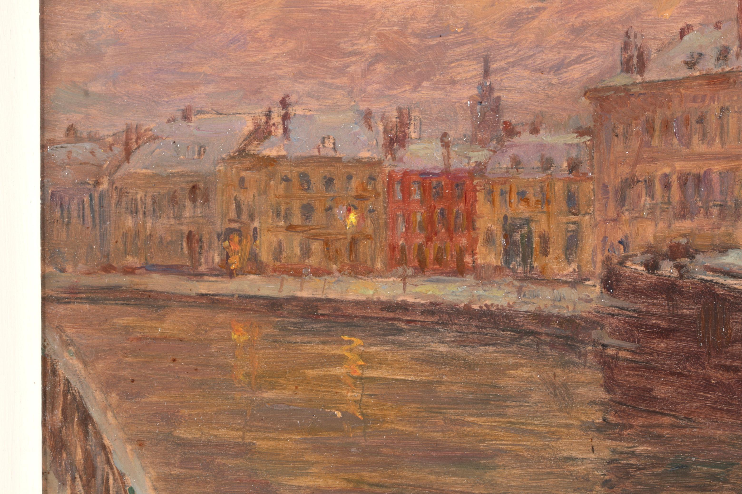 Evening Sunset - Douai - Impressionist Landscape Oil Painting by Henri Duhem 5
