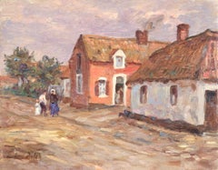 Famille au village - Óleo impresionista francés, Figuras en paisaje por H. Duhem