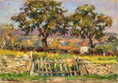 Farm in the Lot Valley - 19th Century Oil, Trees French Landscape by Henri Duhem