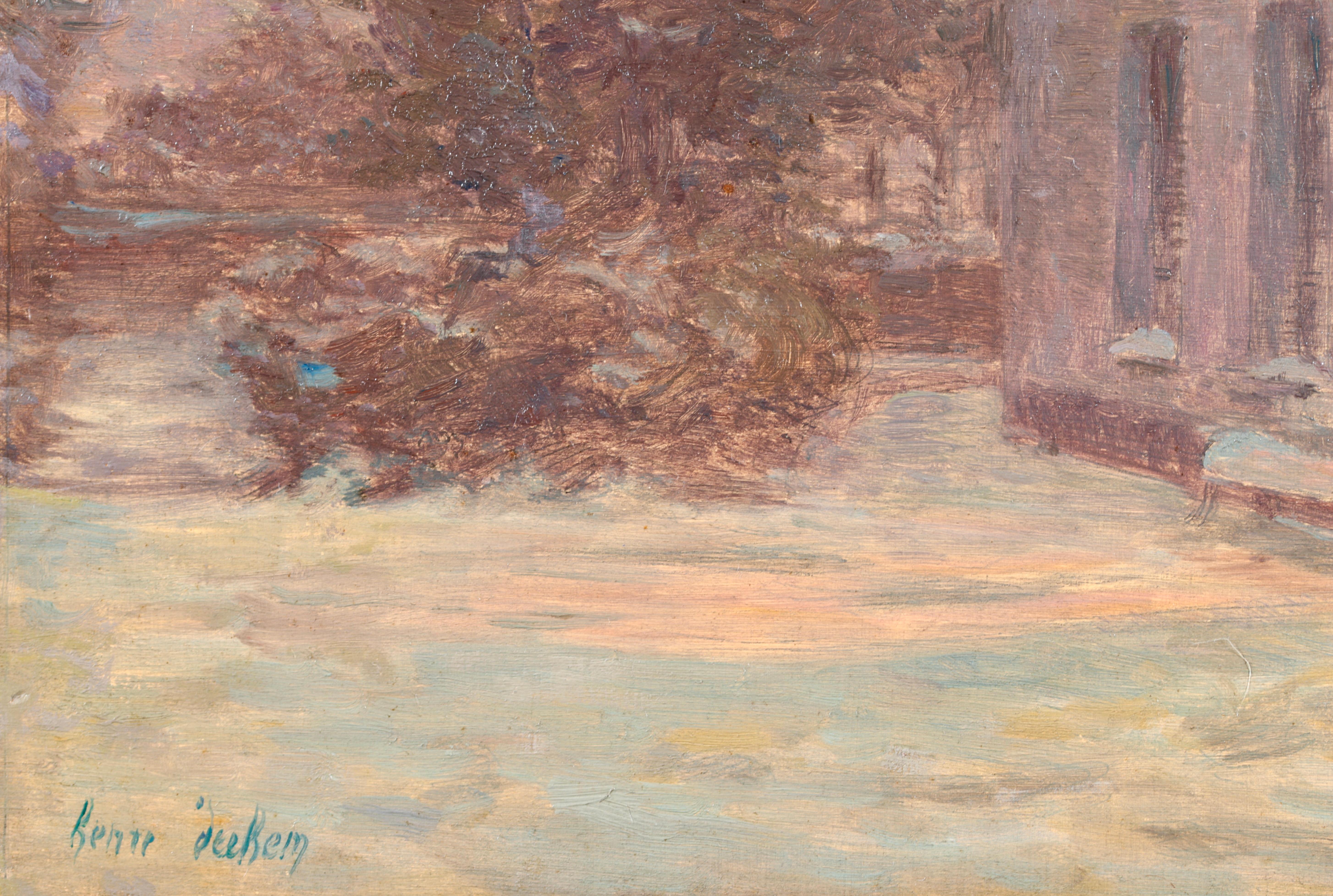 Impressionistisches lgemlde, Schneewittchen-Winterlandschaft von Henri Duhem, Fevrier 1907 im Angebot 2