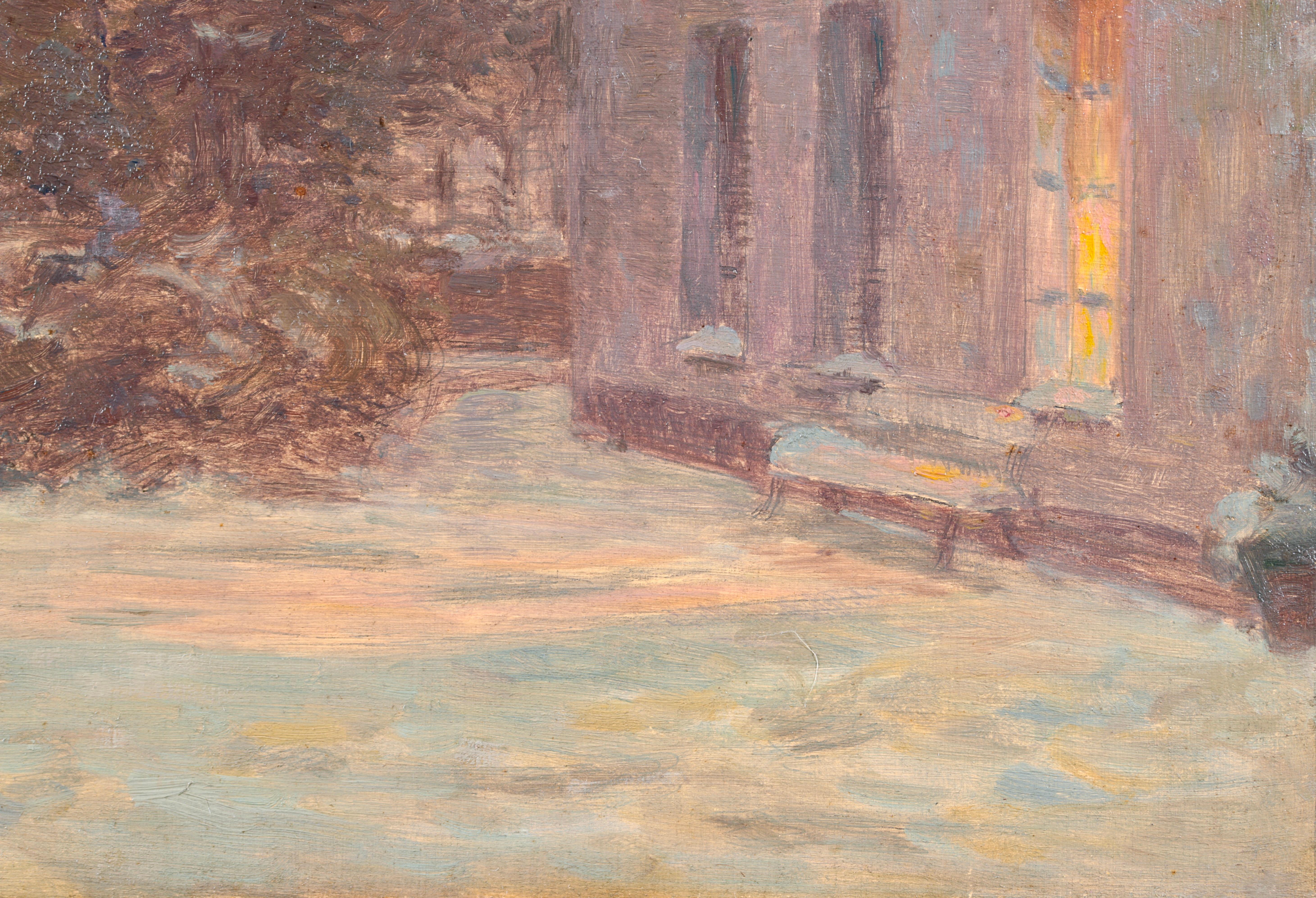 Impressionistisches lgemlde, Schneewittchen-Winterlandschaft von Henri Duhem, Fevrier 1907 im Angebot 3