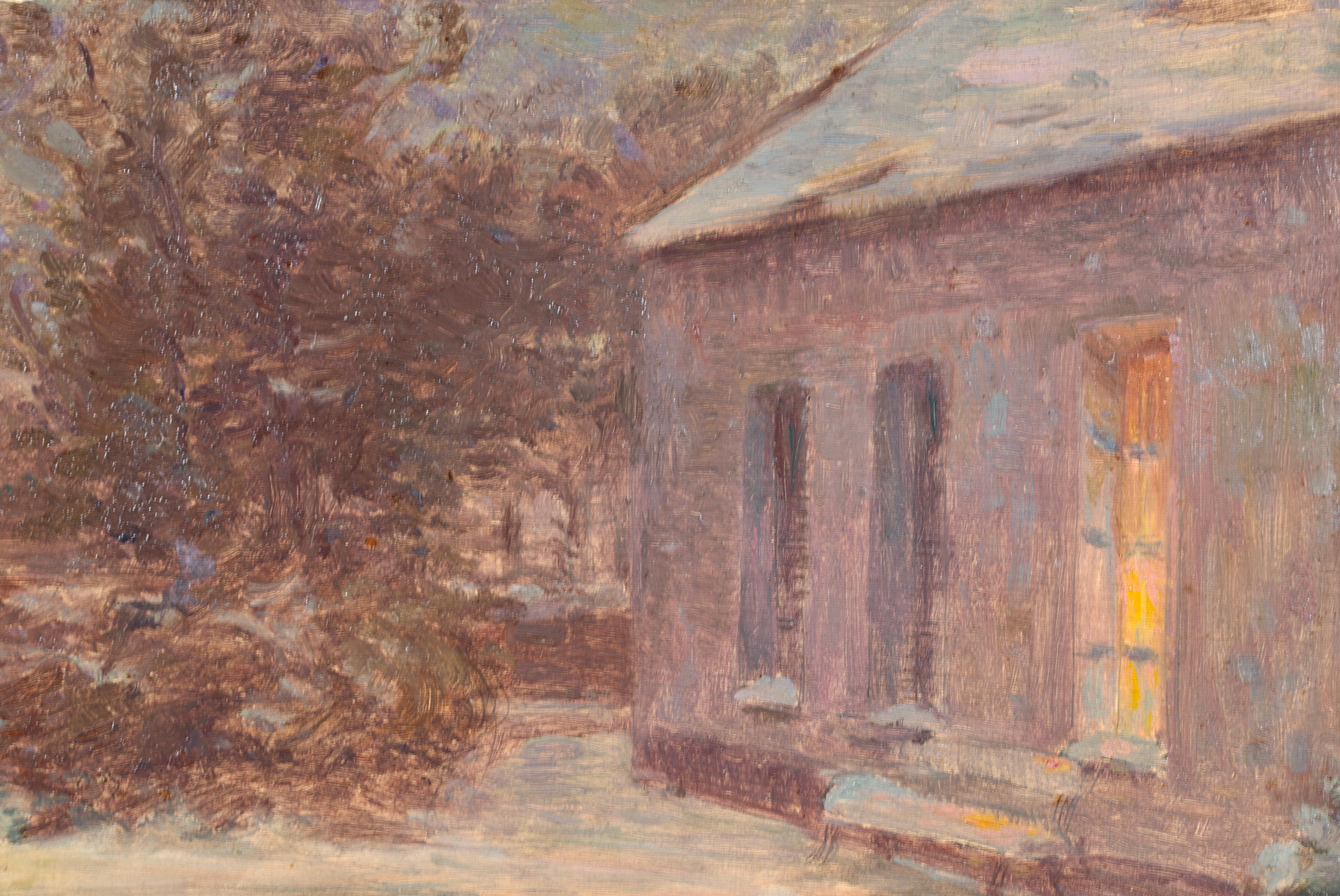Impressionistisches lgemlde, Schneewittchen-Winterlandschaft von Henri Duhem, Fevrier 1907 im Angebot 4