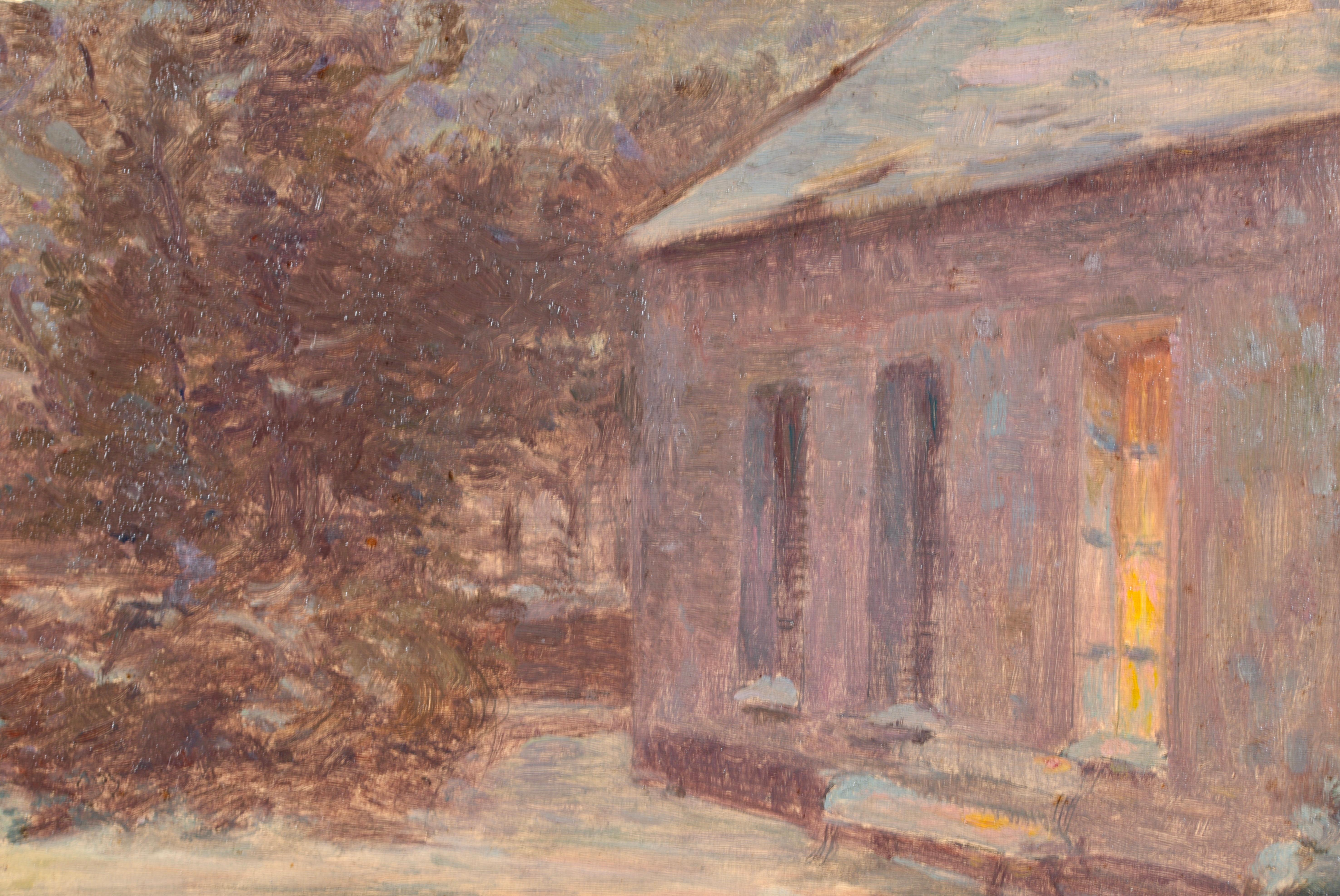 Fevrier 1907 - Olio impressionista, Paesaggio invernale innevato di Henri Duhem 4