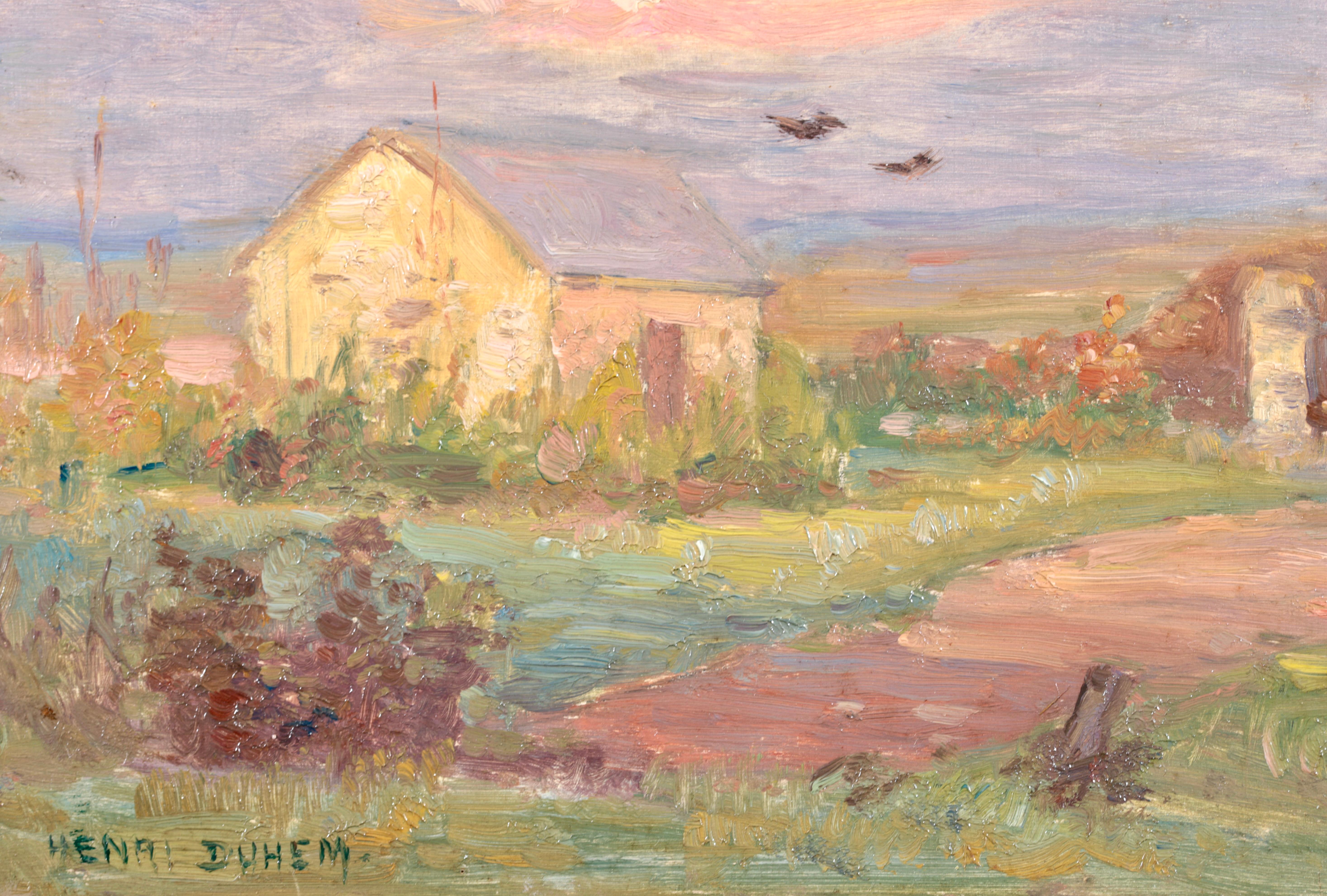 Figure sur un chemin - Huile impressionniste, Figure dans un paysage d'Henri Duhem en vente 1
