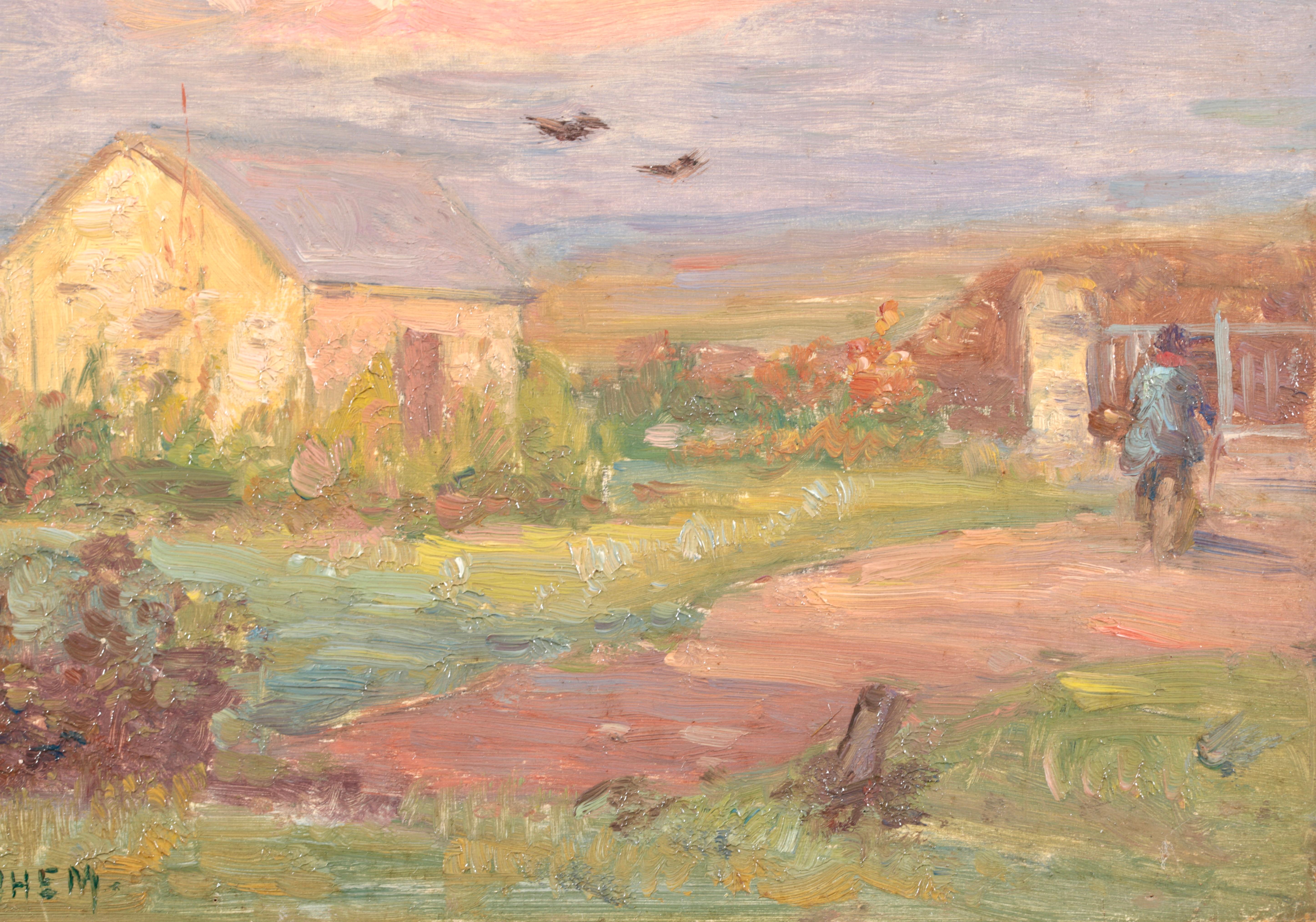 Figur auf einem Weg  Impressionistisches lgemlde, Figur in einer Landschaft von Henri Duhem im Angebot 3