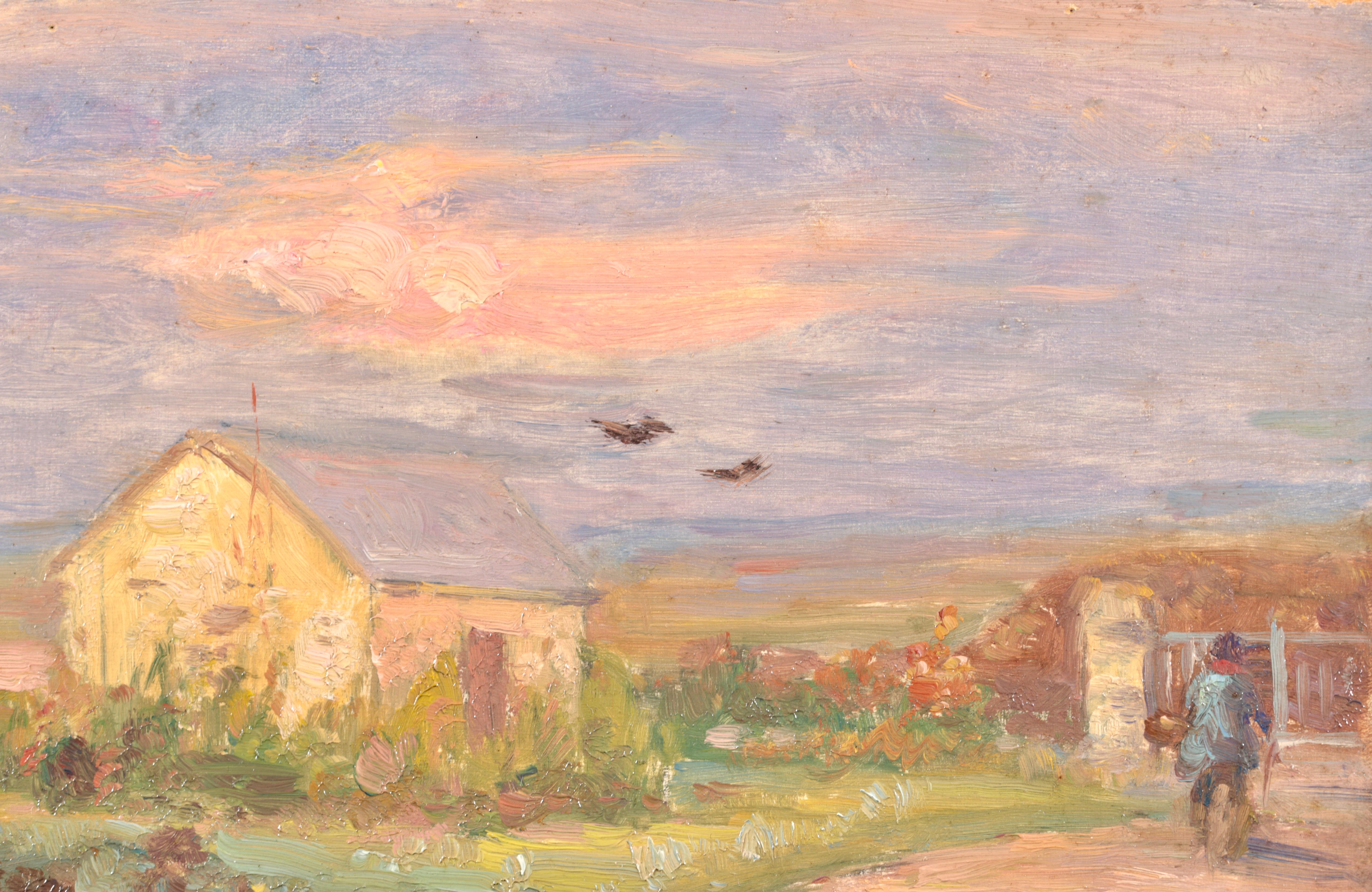 Figur auf einem Weg  Impressionistisches lgemlde, Figur in einer Landschaft von Henri Duhem im Angebot 4