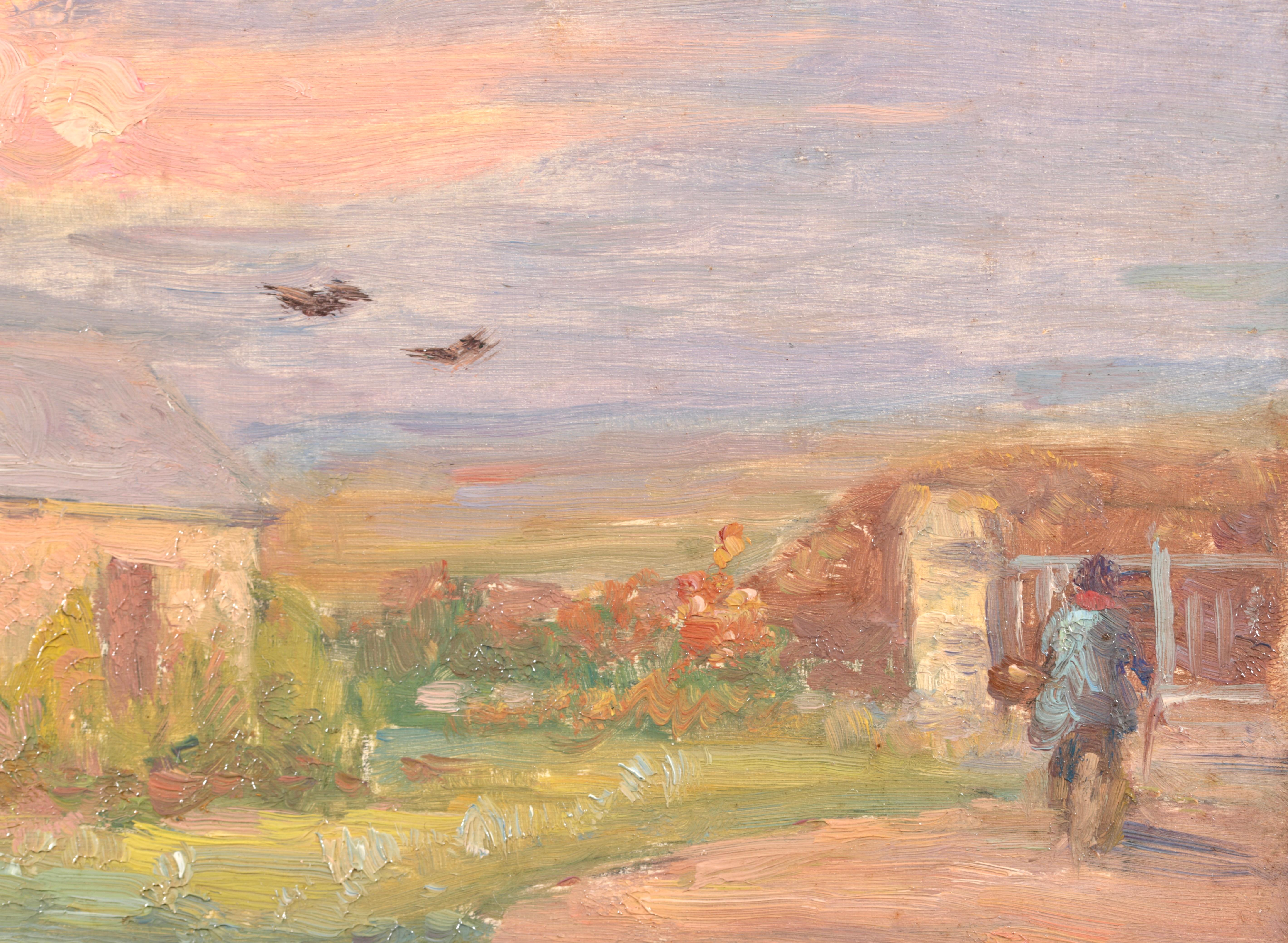 Figur auf einem Weg  Impressionistisches lgemlde, Figur in einer Landschaft von Henri Duhem im Angebot 6