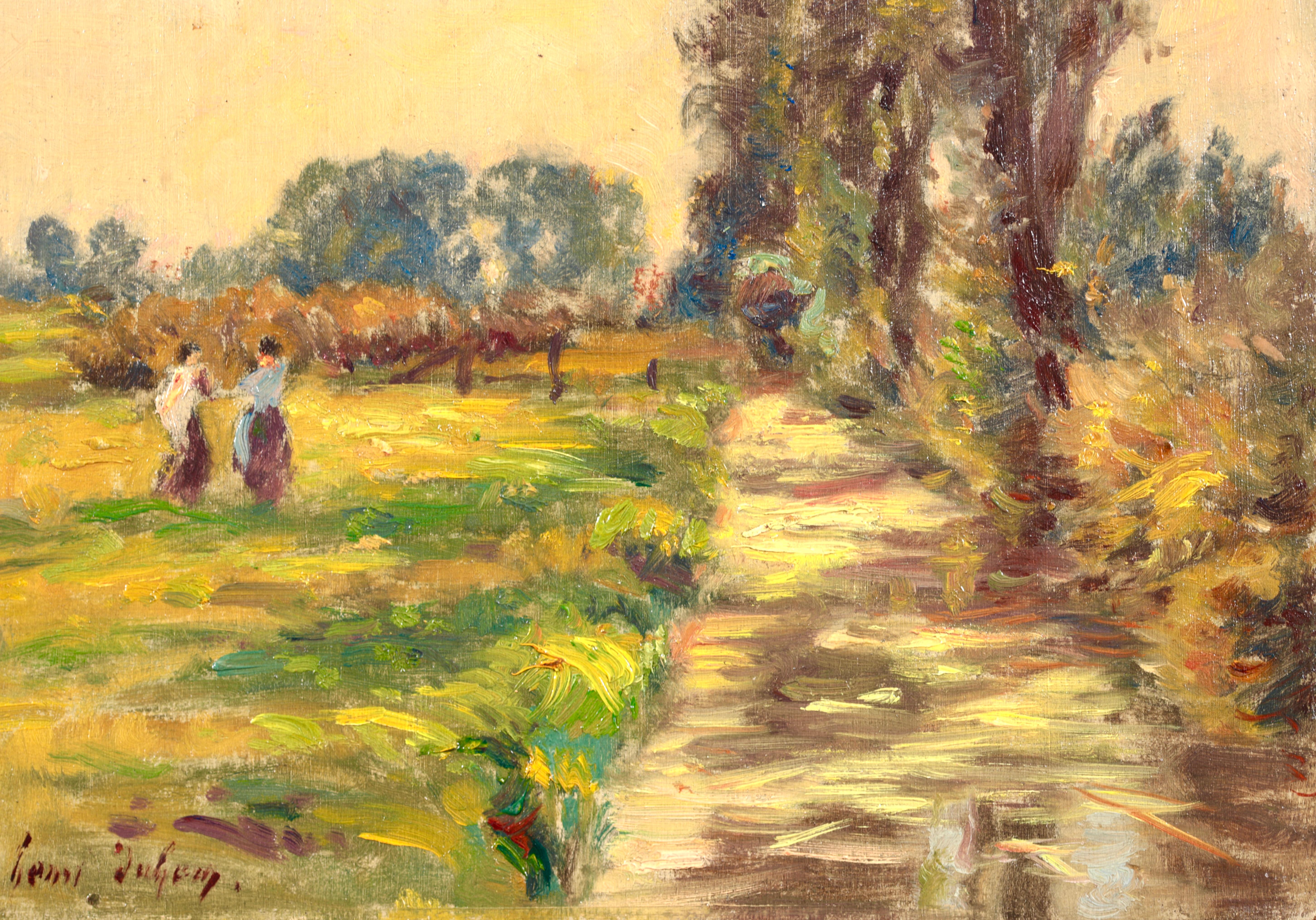 Figures in a Landscape - Impressionist Oil, Figures in Riverscape by Henri Duhem For Sale 1