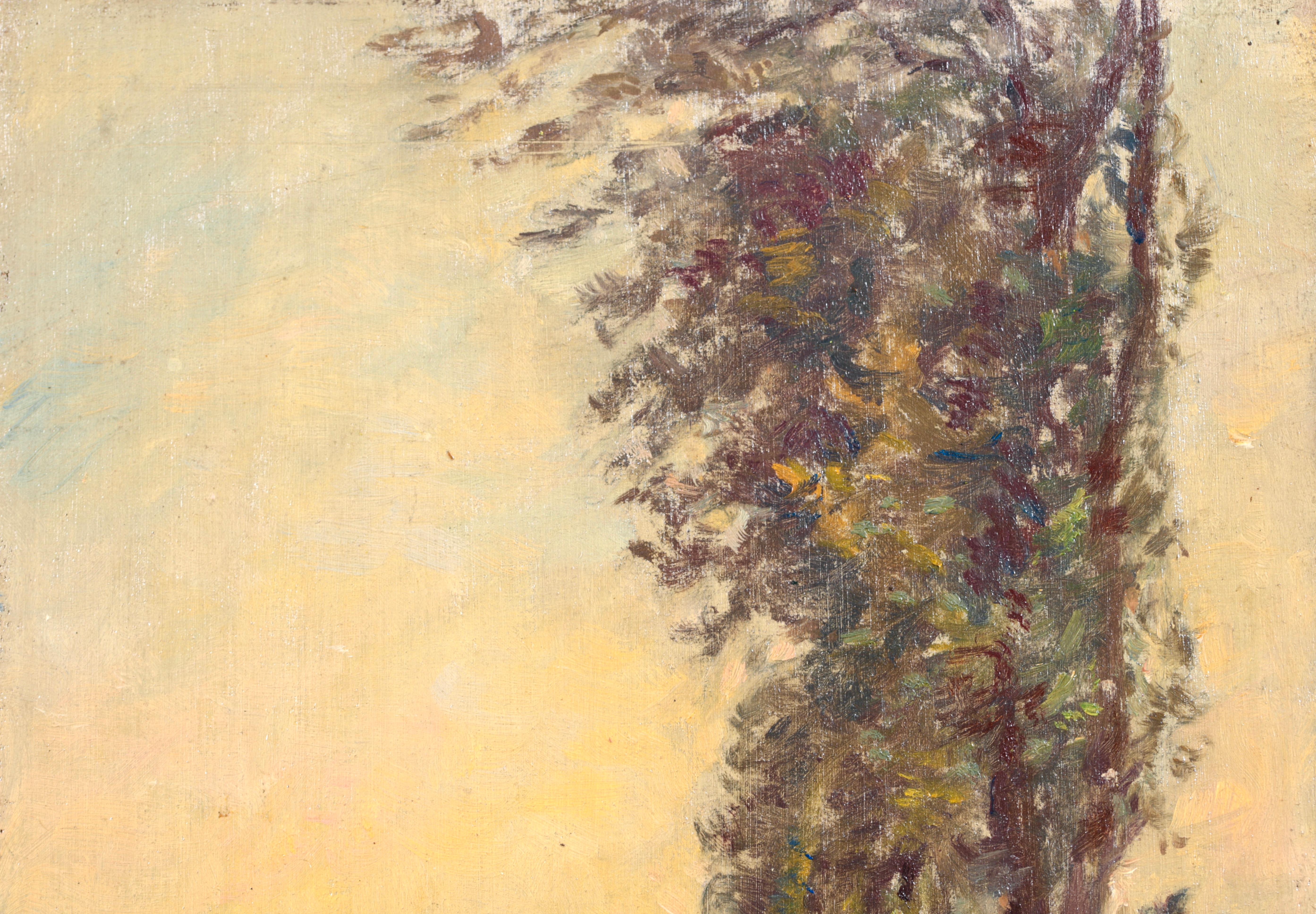Figures in a Landscape - Impressionist Oil, Figures in Riverscape by Henri Duhem For Sale 2