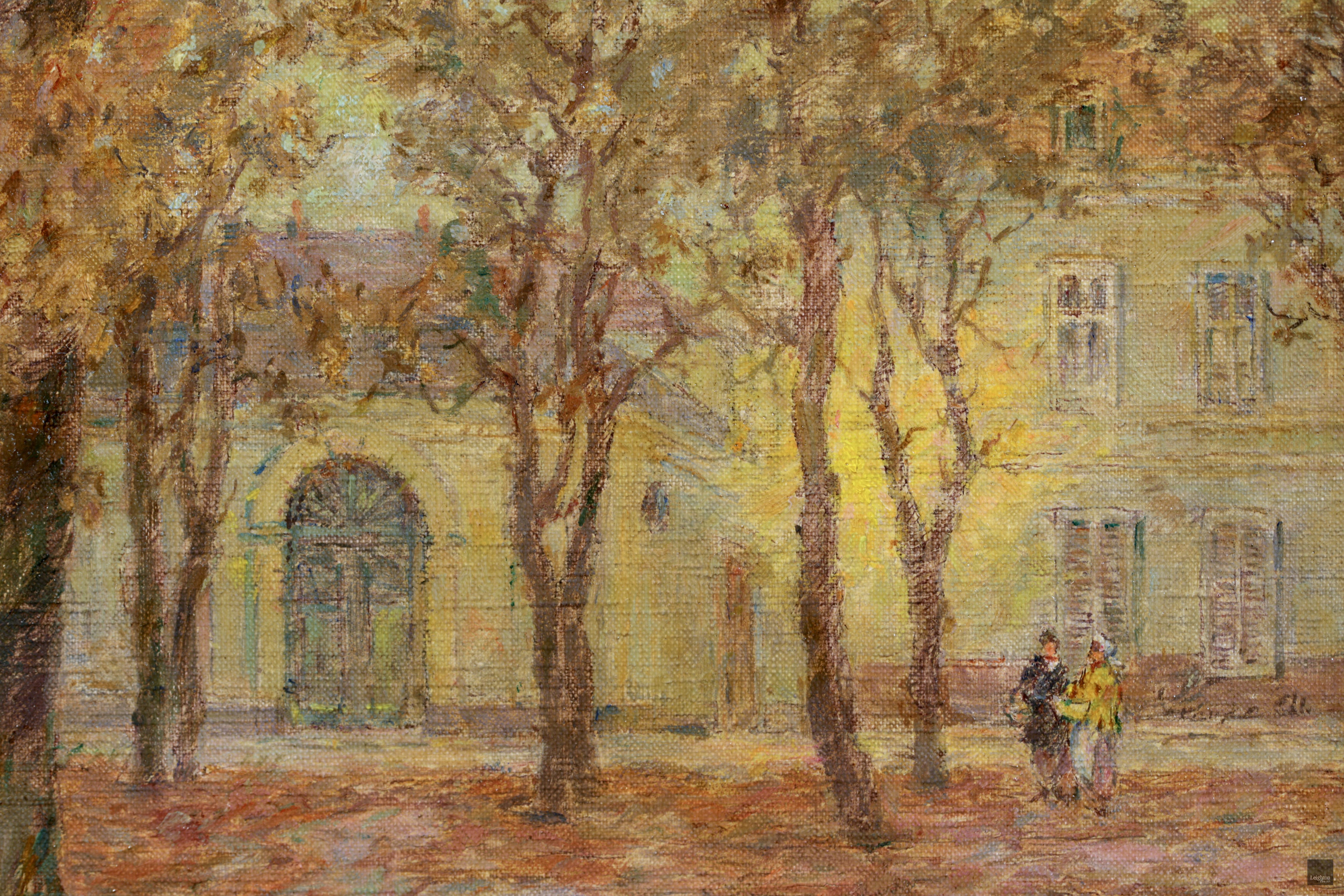 Fin de jour, Automne - Impressionist Oil, Figures in Landscape by Henri Duhem For Sale 3