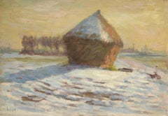 Haystacks - Snow - January 1902 - 19th Century Oil, Winter Landscape by H Duhem 