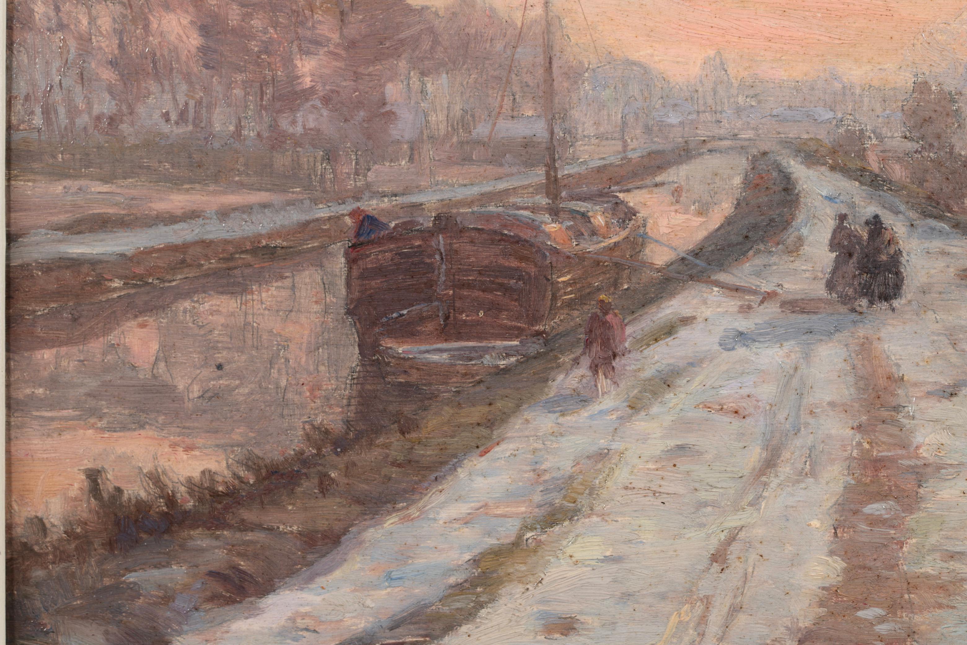 Winter on the Canal - Douai - Impressionist Landscape Oil Painting - Henri Duhem For Sale 5
