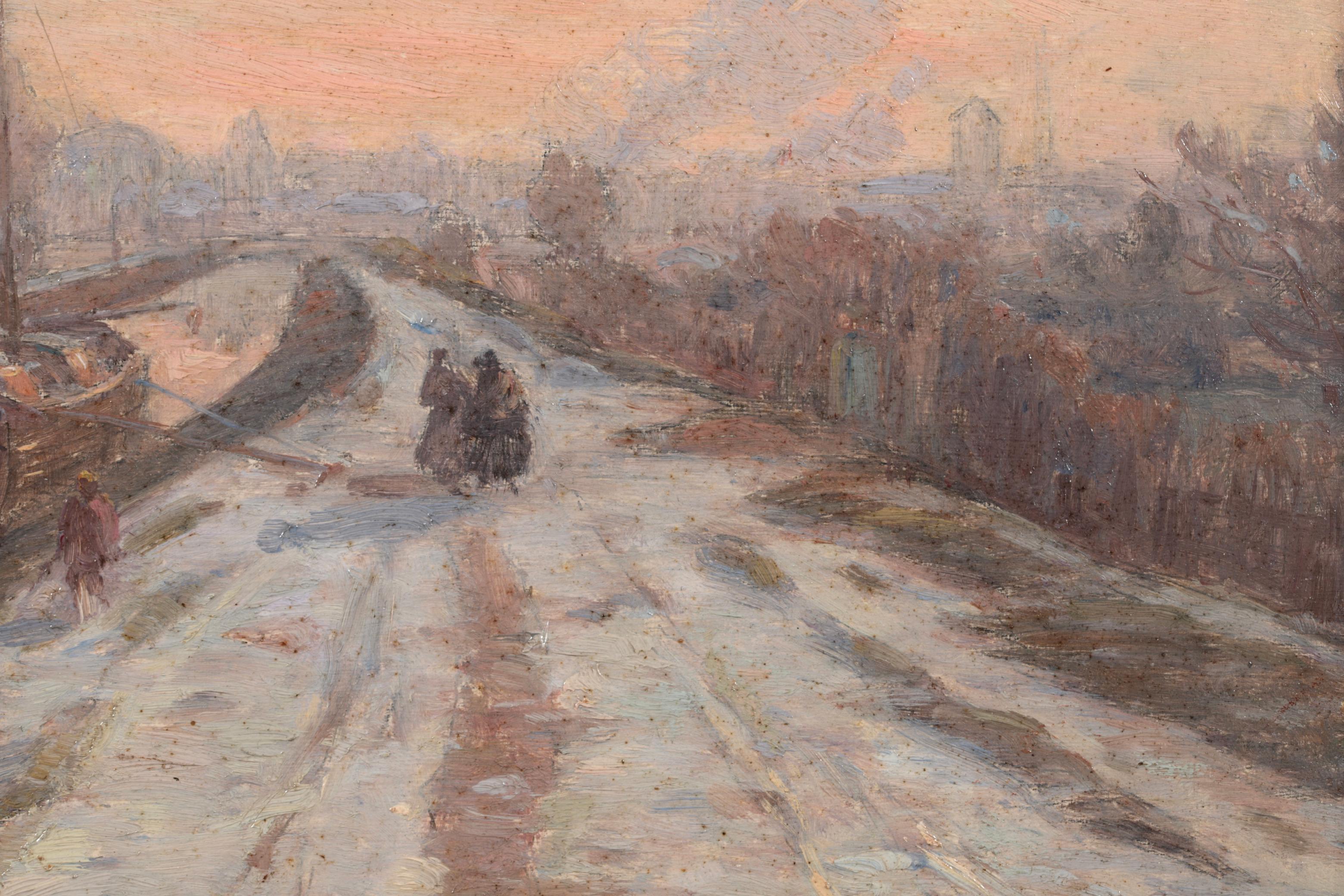 Winter on the Canal - Douai - Impressionist Landscape Oil Painting - Henri Duhem For Sale 7