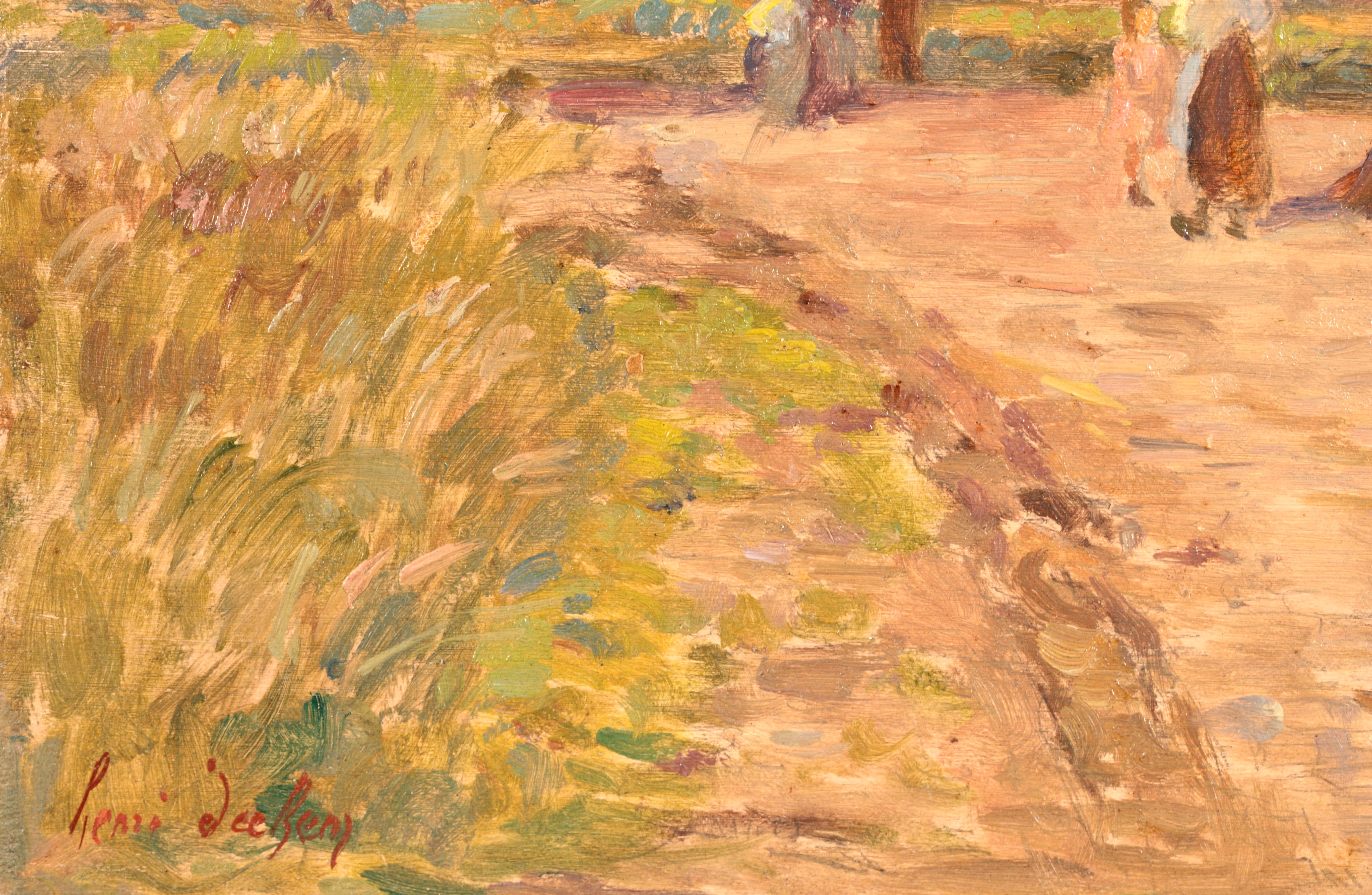 In the Village - Impressionist Oil, Figures in Landscape by Henri Duhem For Sale 1