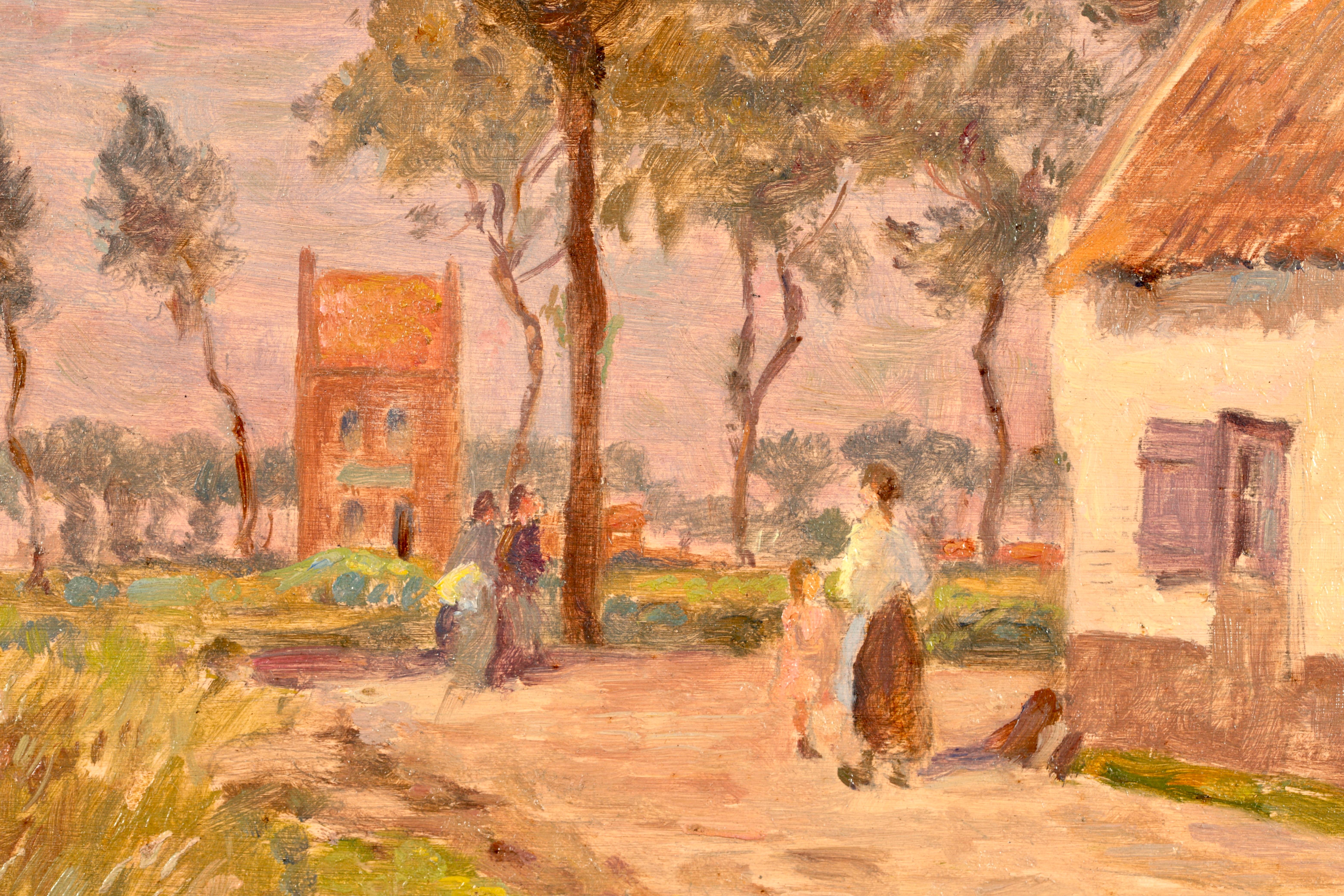 In the Village - Impressionist Oil, Figures in Landscape by Henri Duhem For Sale 2