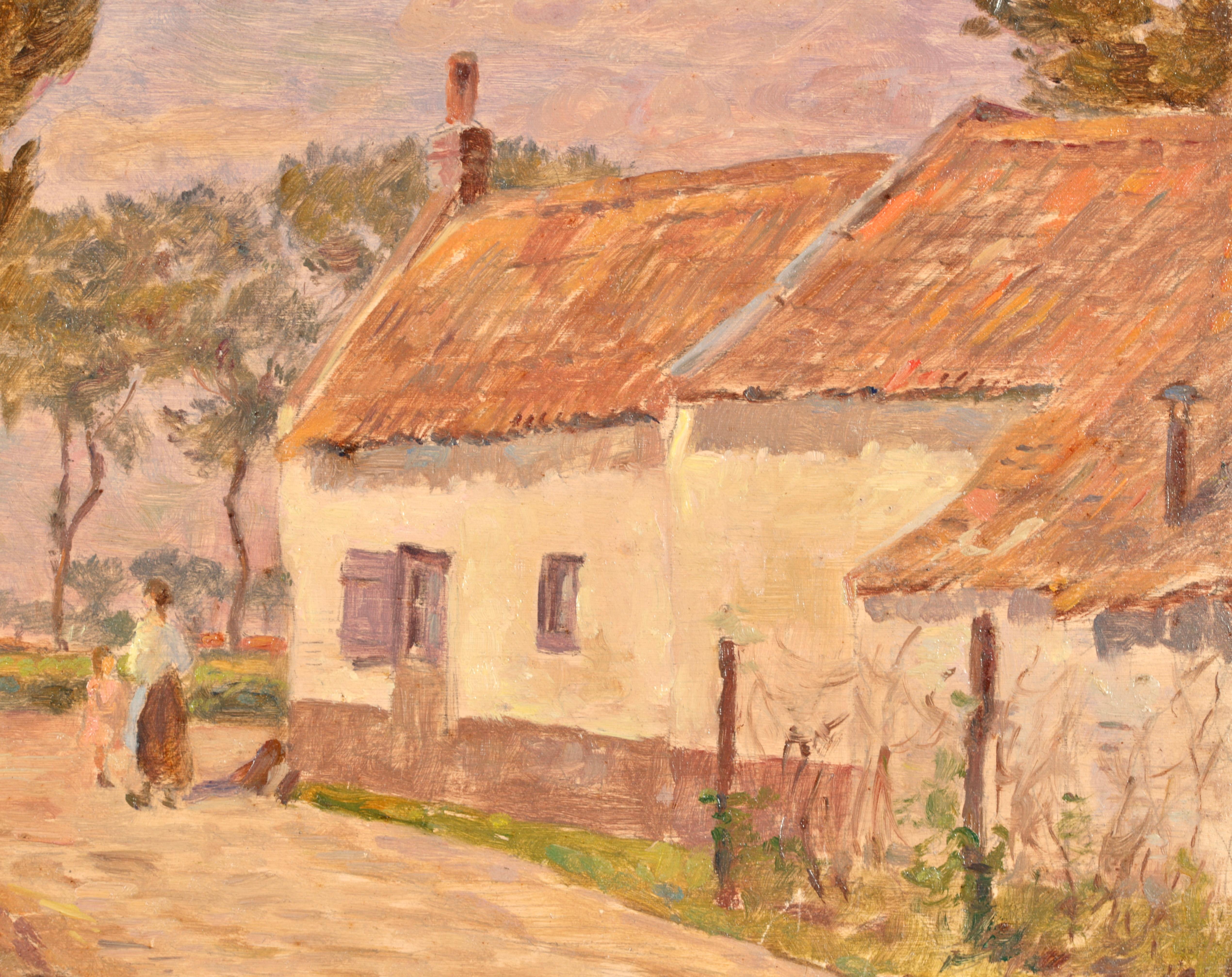 In the Village - Impressionist Oil, Figures in Landscape by Henri Duhem For Sale 3