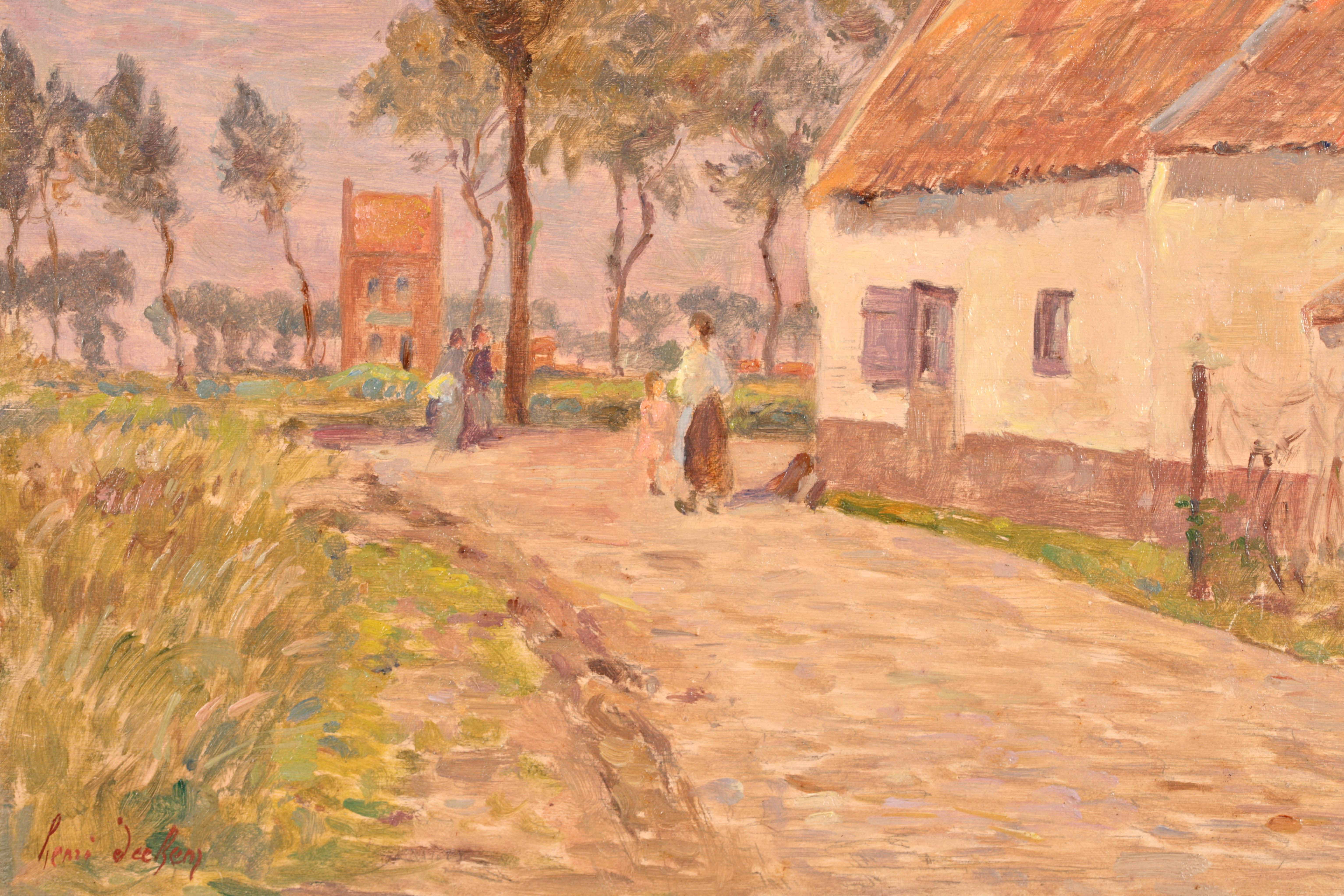 In the Village - Impressionist Oil, Figures in Landscape by Henri Duhem For Sale 4