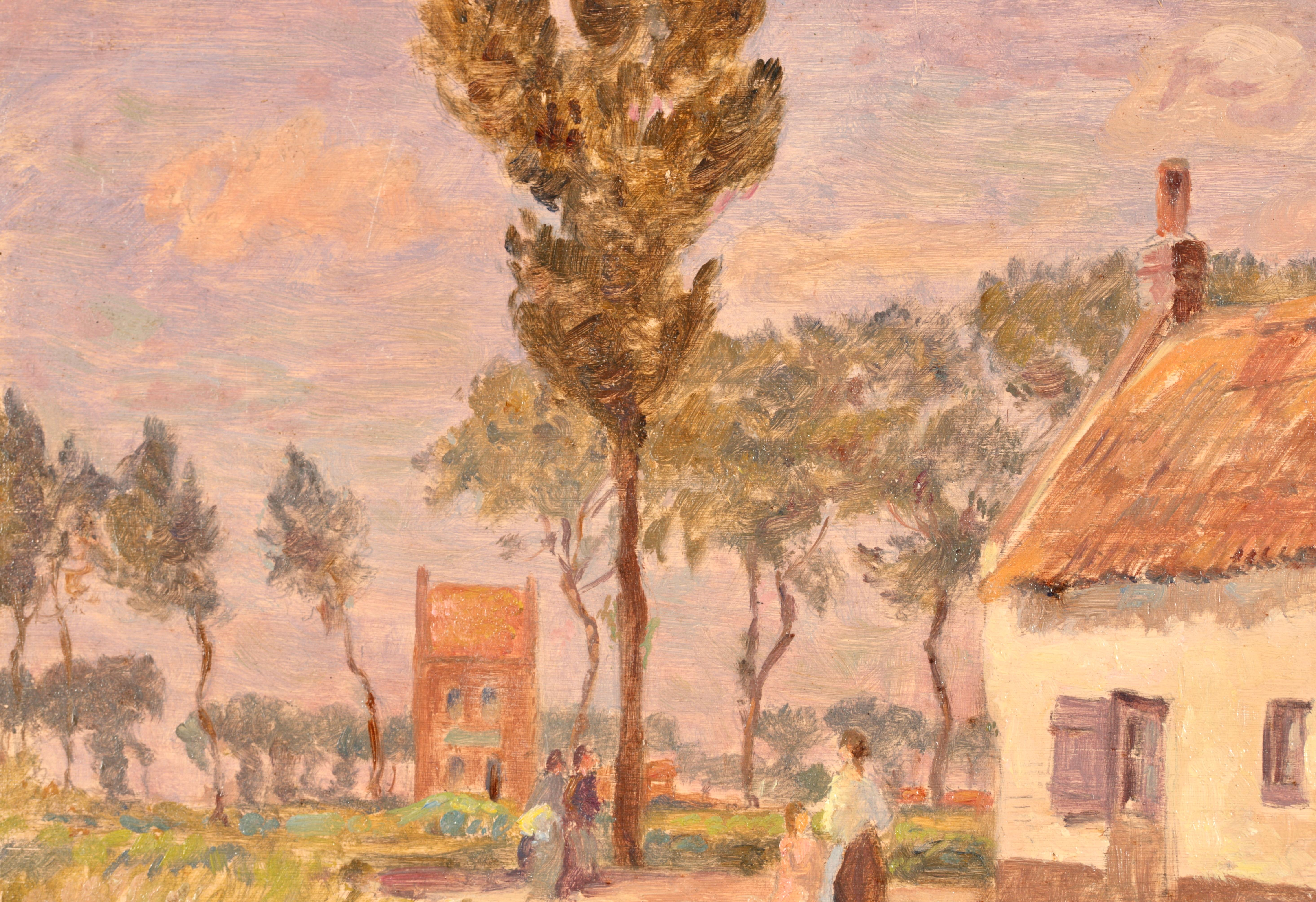 In the Village - Impressionist Oil, Figures in Landscape by Henri Duhem For Sale 5