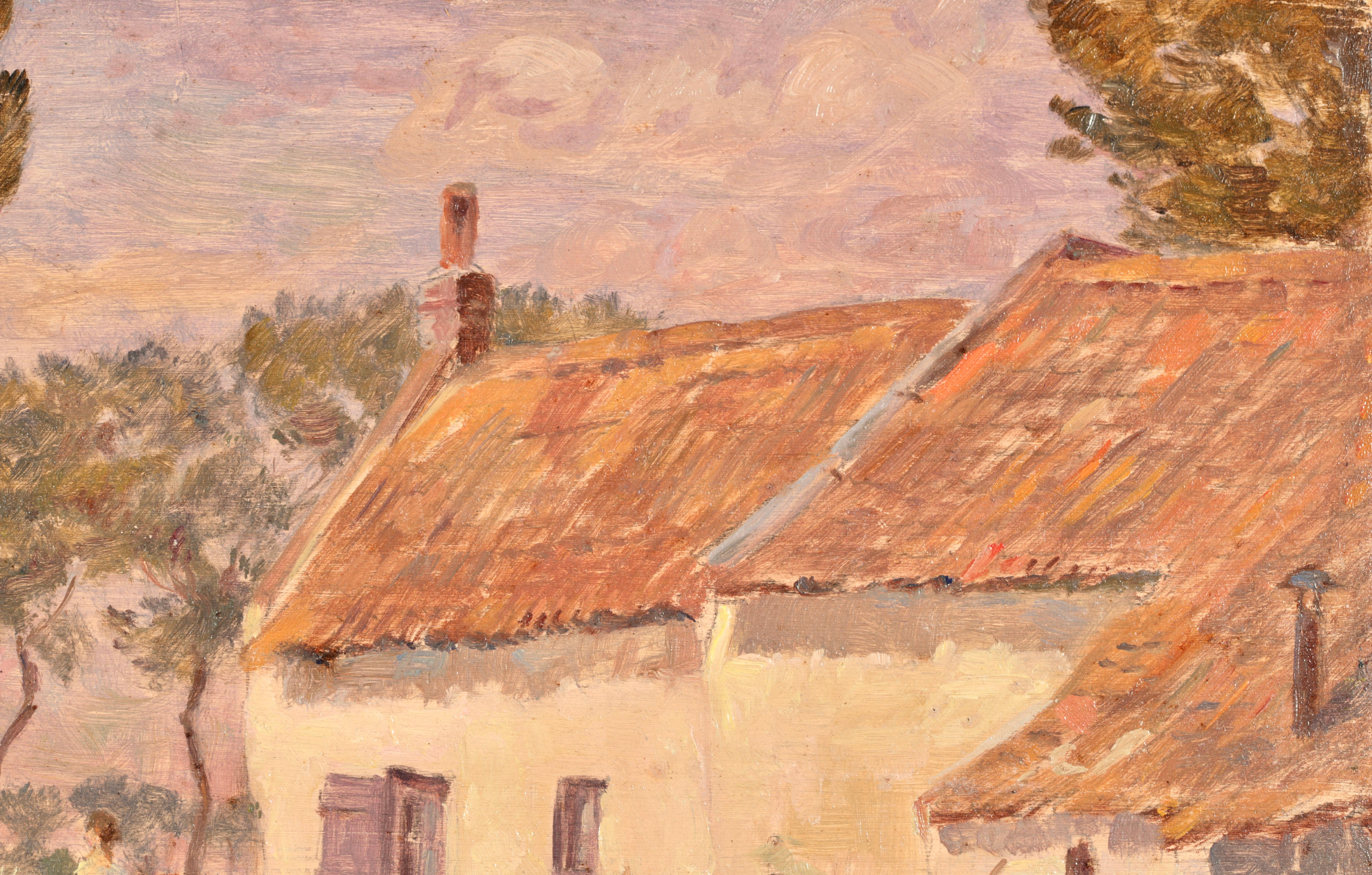 In the Village - Impressionist Oil, Figures in Landscape by Henri Duhem For Sale 6