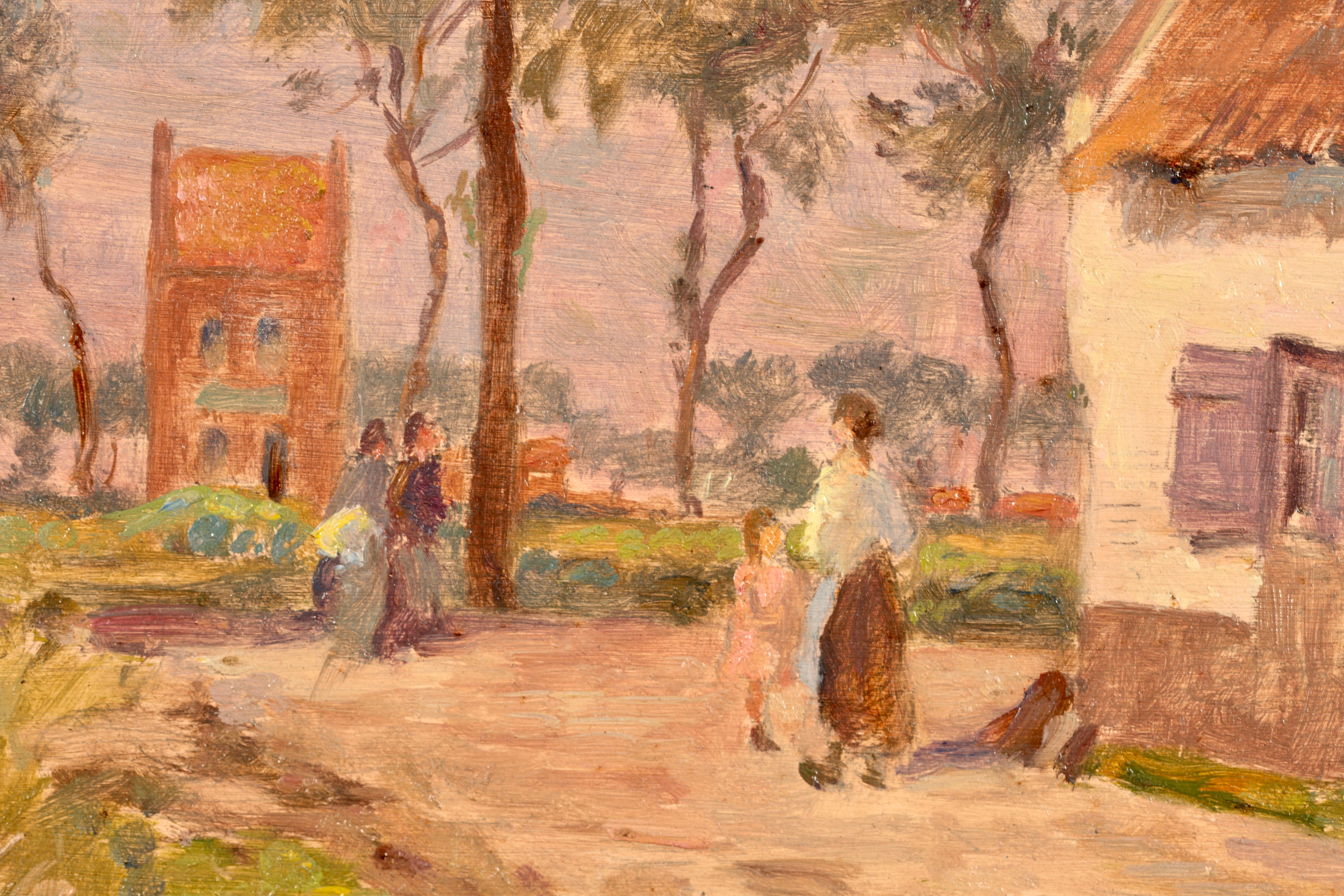 In the Village - Impressionist Oil, Figures in Landscape by Henri Duhem For Sale 7