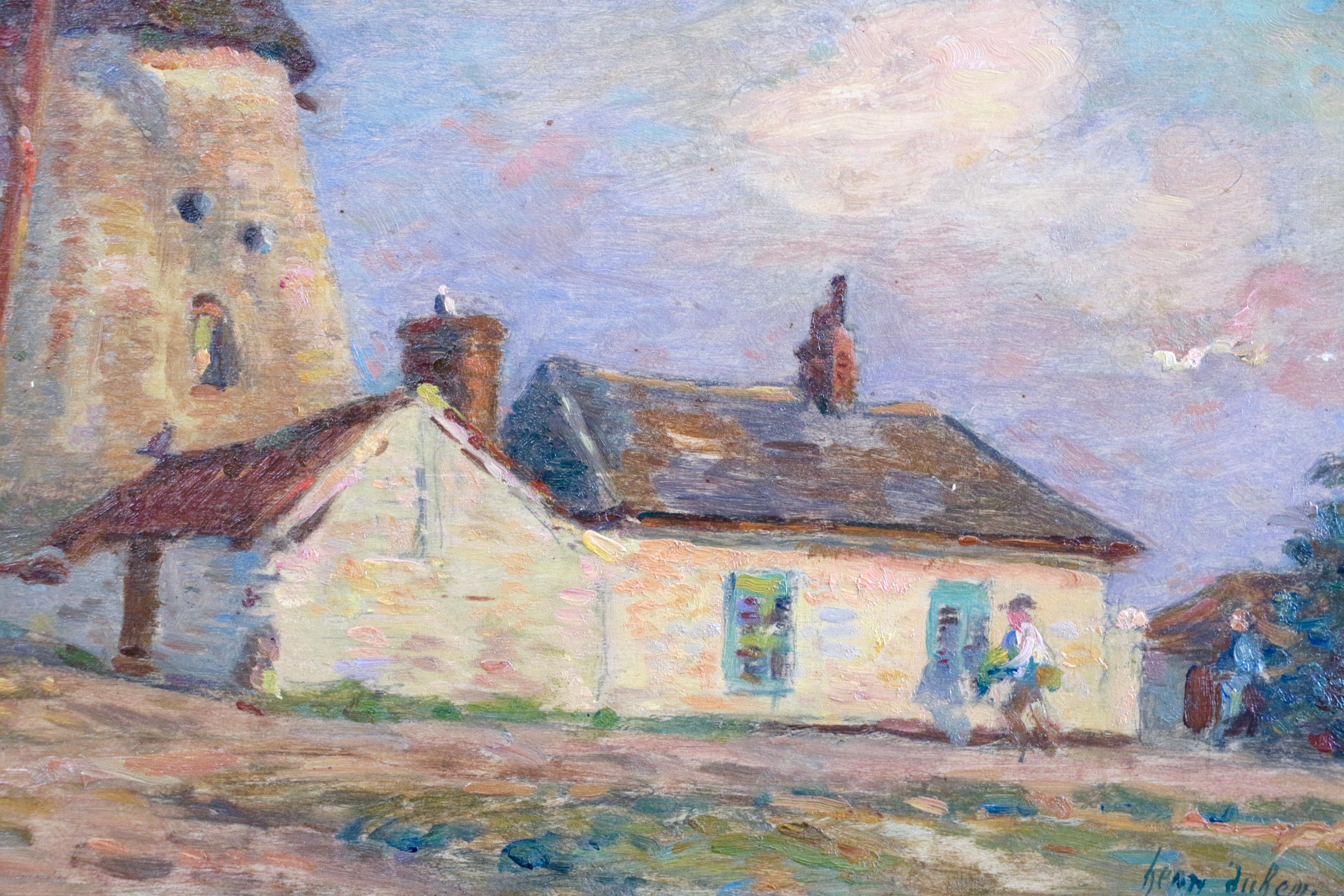 La Ferme au Moulins - 19th Century Oil, Windmill on Farm Landscape by H Duhem (Impressionismus), Painting, von Henri Duhem