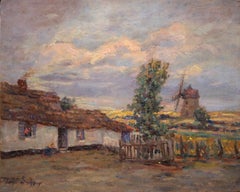 La Ferme - Impressionist Oil, Farm & Windmill in Landscape by Henri Duhem