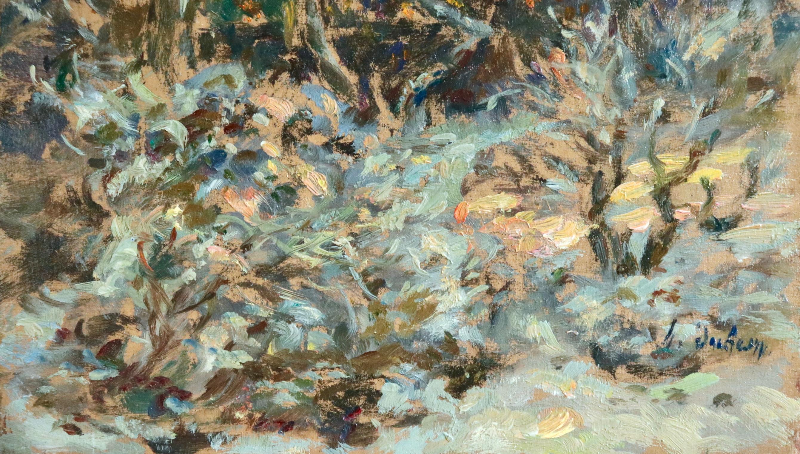 Öl auf Tafel von Henri Duhem, das eine verschneite Winterlandschaft mit einer Hütte dahinter zeigt. Signiert unten rechts und datiert Dezember 1930 verso. Dieses Gemälde ist derzeit nicht gerahmt, aber ein geeigneter Rahmen kann bei Bedarf beschafft