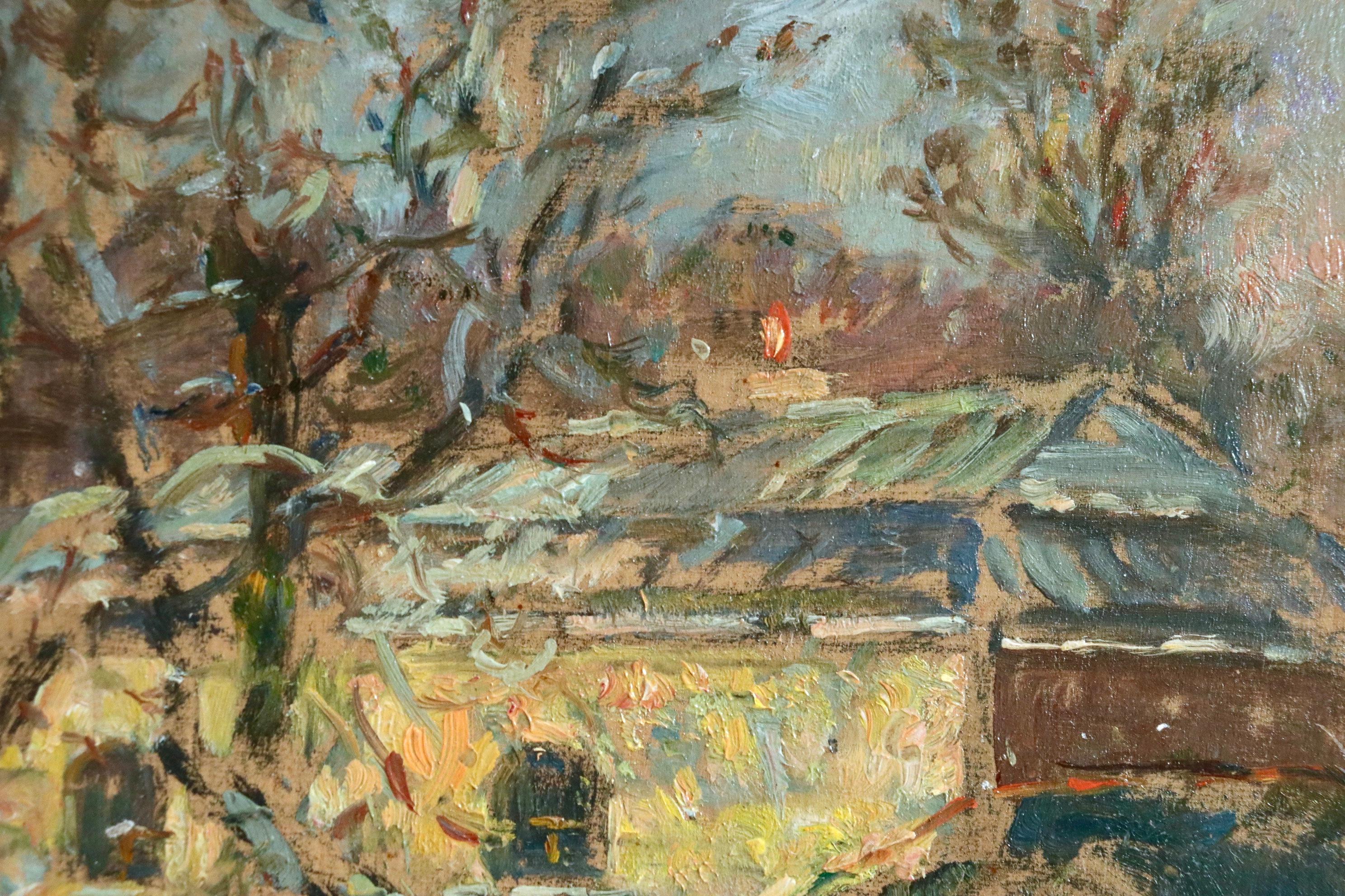 La Neige - Décembre 1930 - 19th Century Oil, Snowy Winter Landscape by H Duhem For Sale 1