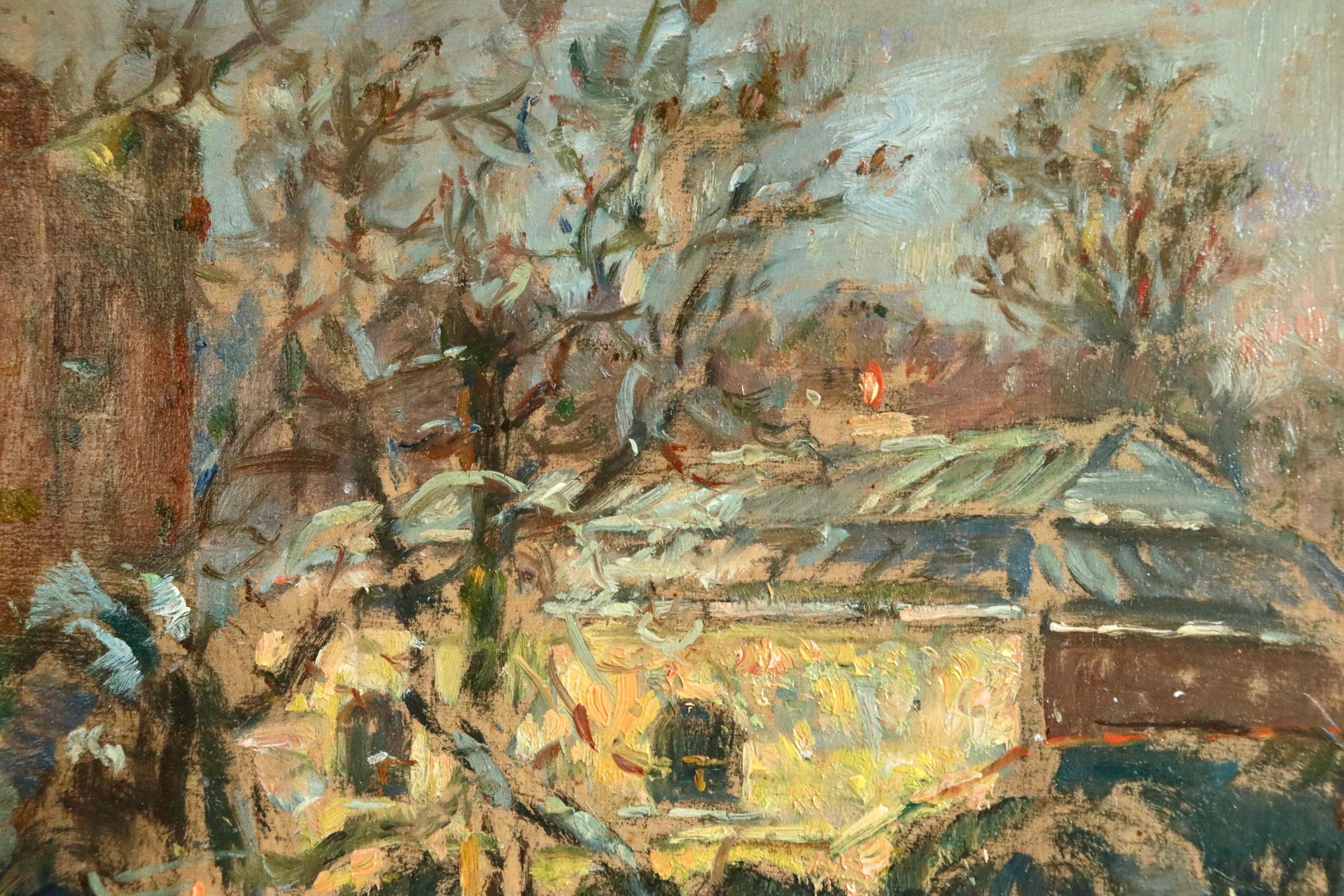 La Neige - Décembre 1930 - 19th Century Oil, Snowy Winter Landscape by H Duhem For Sale 2