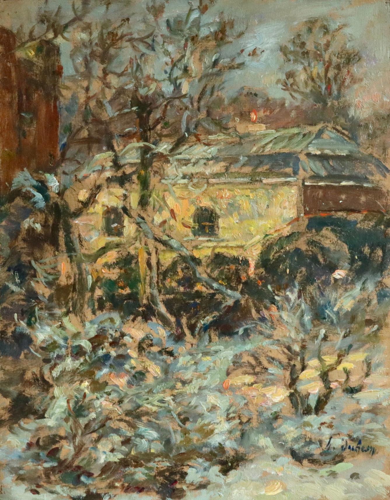 La Neige - Décembre 1930 - 19th Century Oil, Snowy Winter Landscape by H Duhem