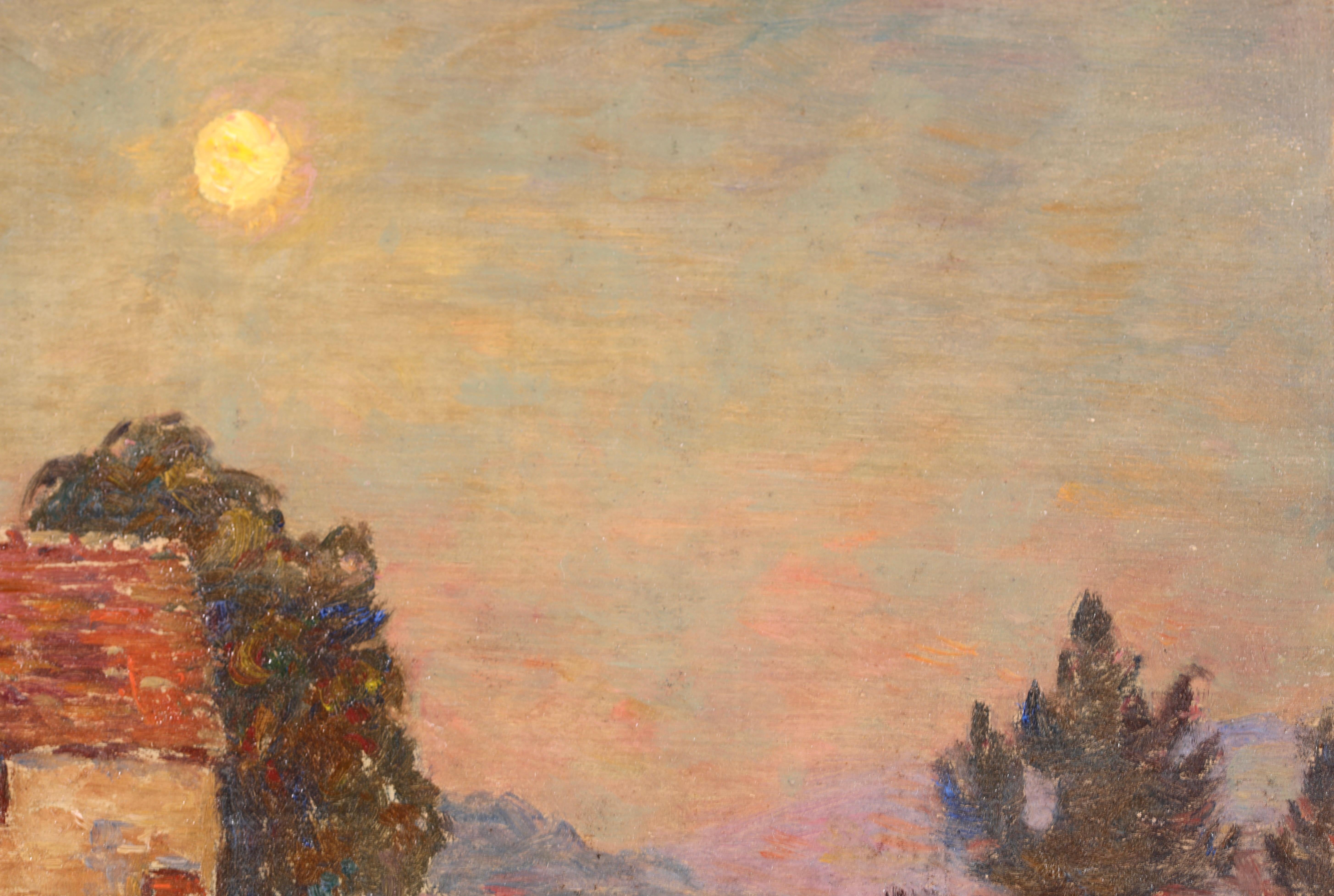 Lac De Geneve - French Impressionist Oil, Night Landscape by Henri Duhem For Sale 5