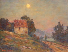 Lac De Geneve - Olio impressionista francese, Paesaggio notturno di Henri Duhem