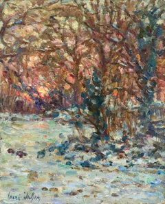Last Light - Winter - 19th Century Oil, Trees in Snow Landscape at sunset Duhem