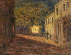 Le Village la Nuit - 19th Century Oil, Figure in Landscape at Night by H Duhem