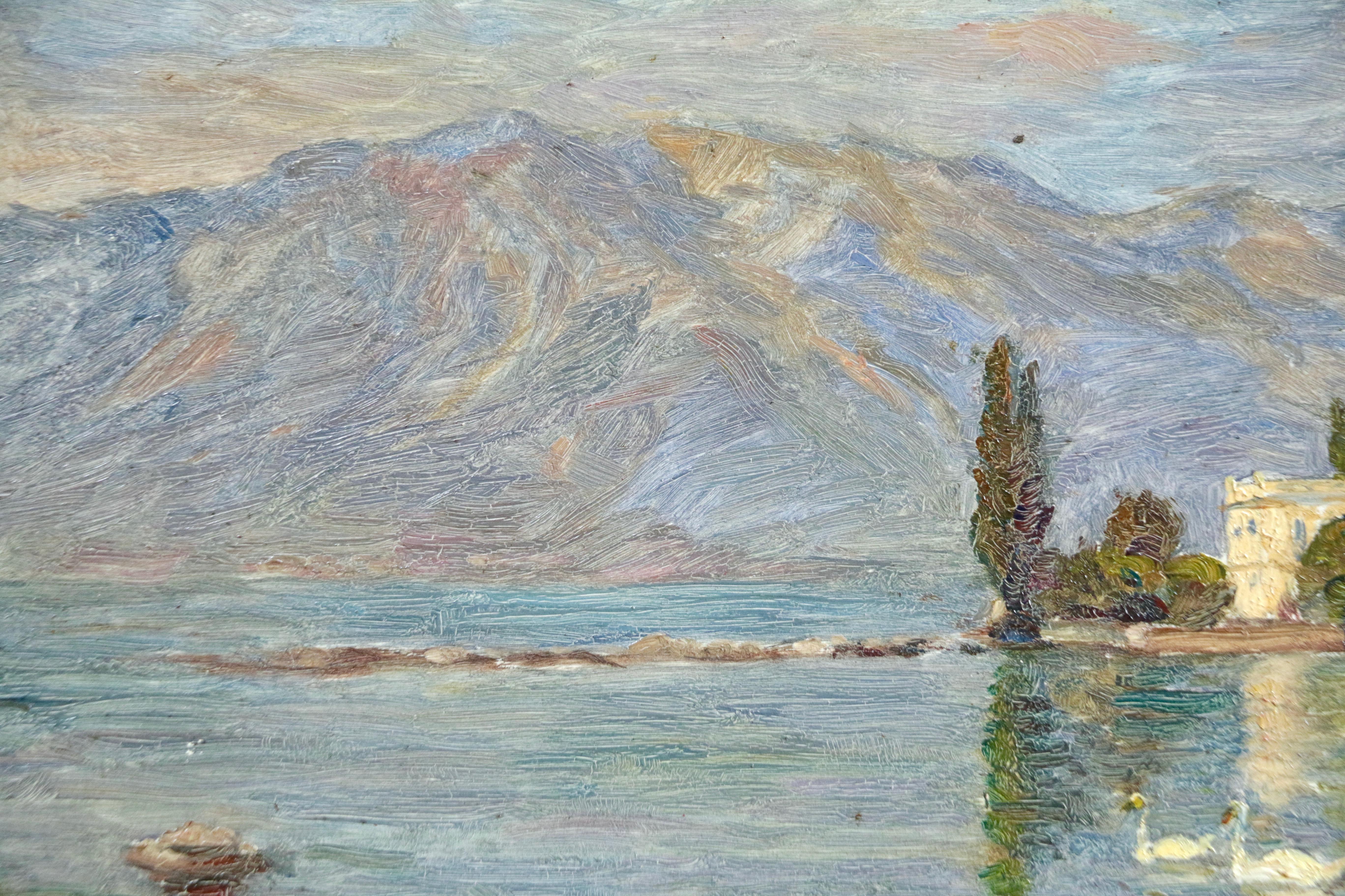 Les Cygnes - Impressionist Oil, Swans on Lake Landscape by Henri Duhem 2