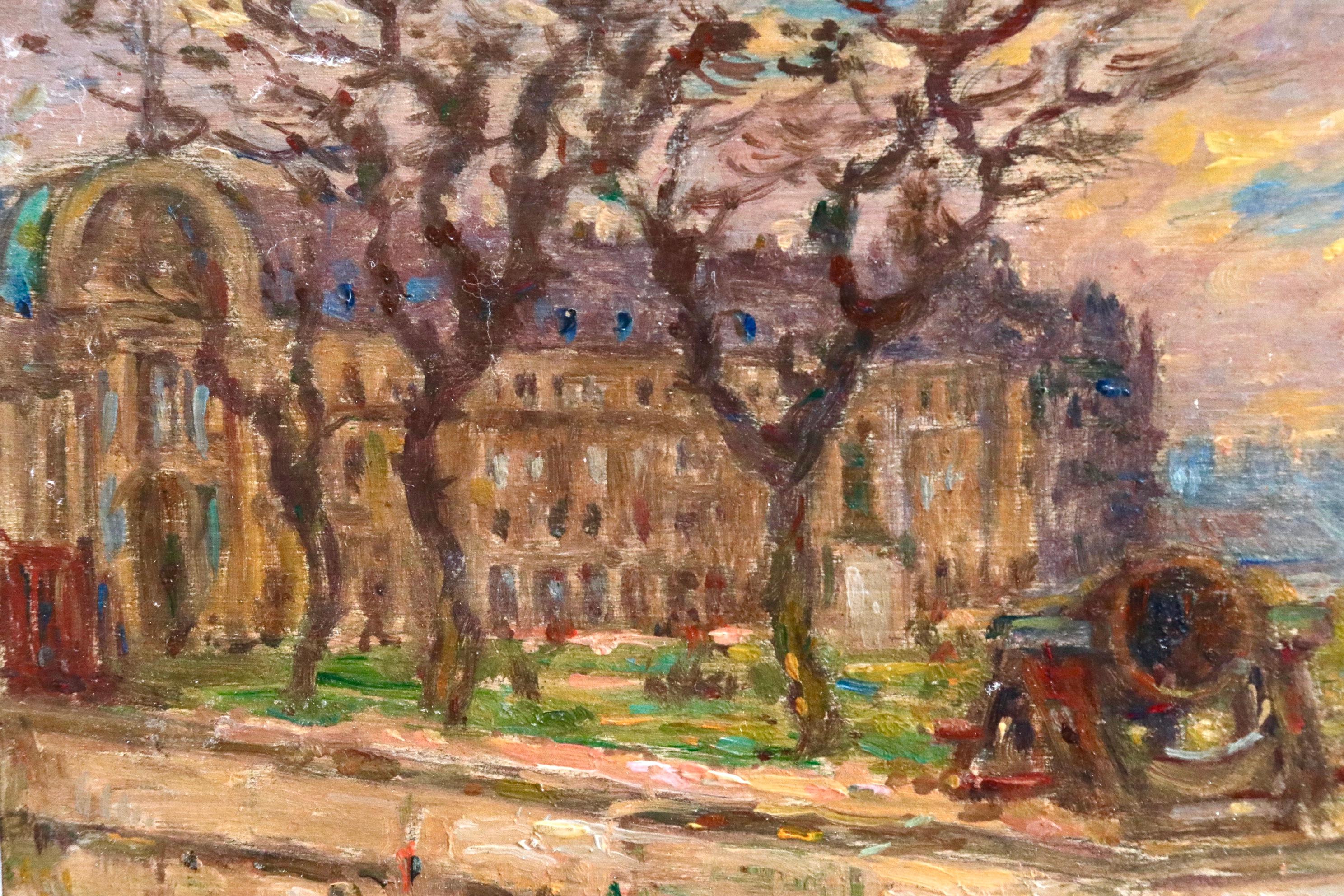 Les Invalides - Paris - Huile du XIXe siècle, paysage de ville par Henri Duhem en vente 1