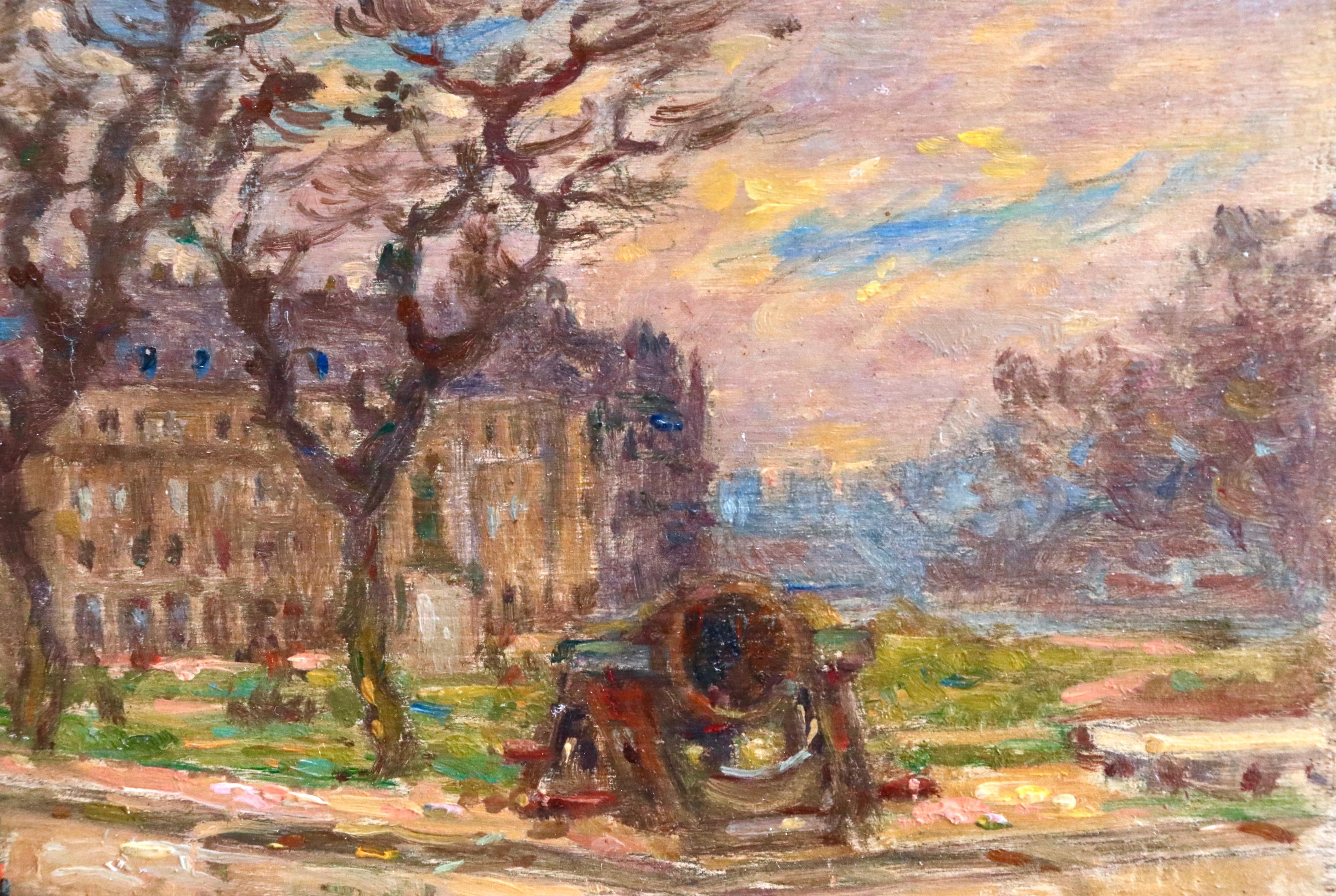 Les Invalides - Paris - Huile du XIXe siècle, paysage de ville par Henri Duhem en vente 2