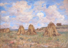 Meules de Foin - 19th Century Oil, Haystacks in French Landscape by Henri Duhem