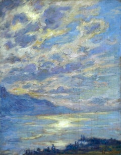 Mont Riant - Vevey - Sunset, 19th Century French Impressionist Mountain 
