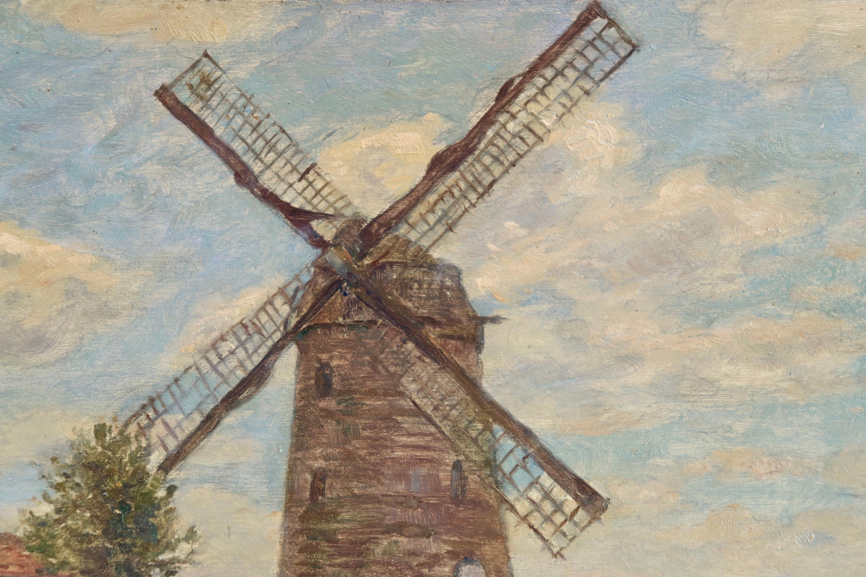 Moulin - French Impressionist Oil, Windmill in Landscape by Henri Duhem 1