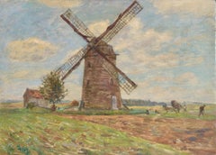Moulin - French Impressionist Oil, Windmill in Landscape by Henri Duhem