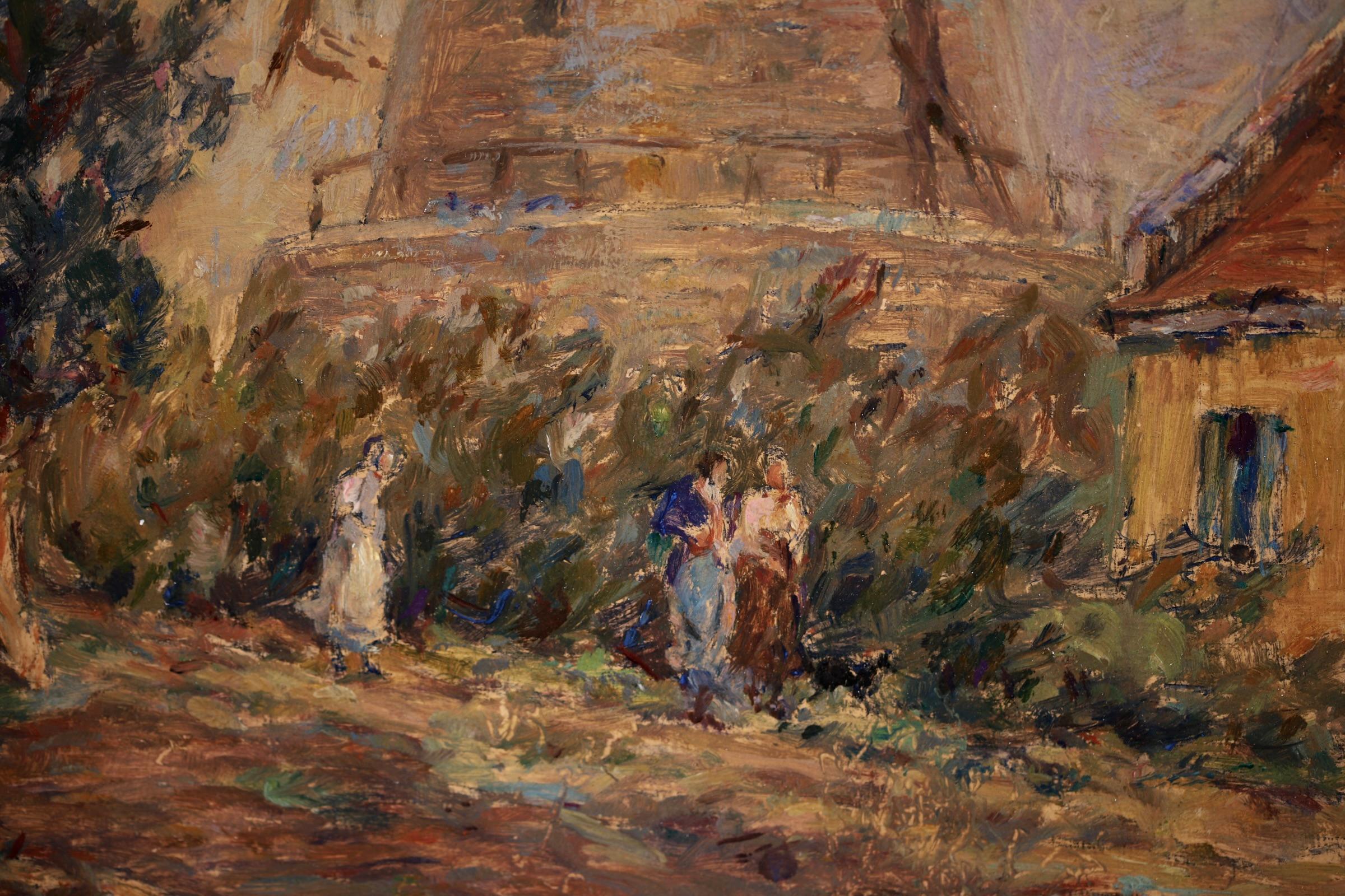 Moulin - Impressionist Oil, Windmill, Figures & Dog in Landscape by Henri Duhem 2