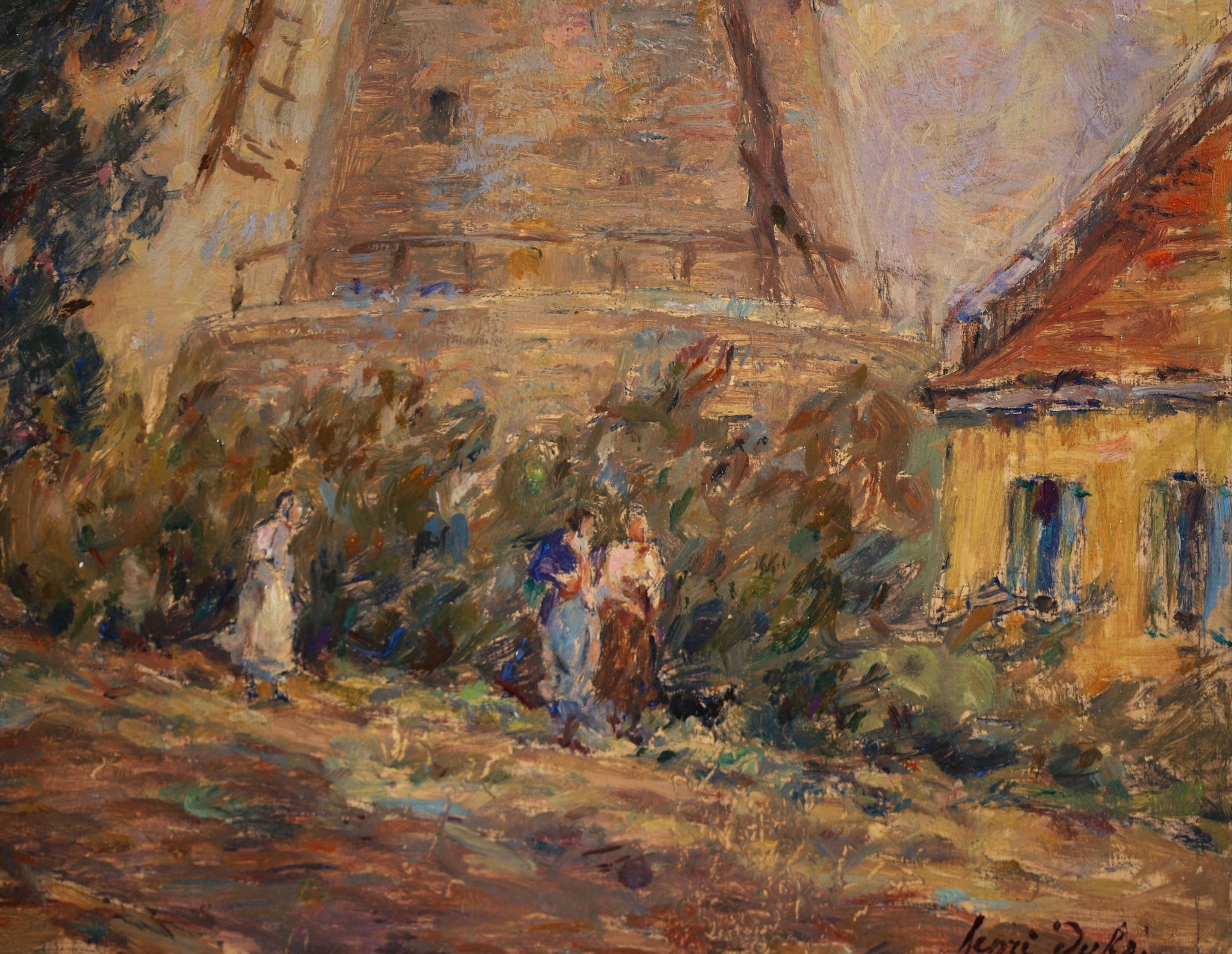 Moulin - Impressionist Oil, Windmill, Figures & Dog in Landscape by Henri Duhem 3