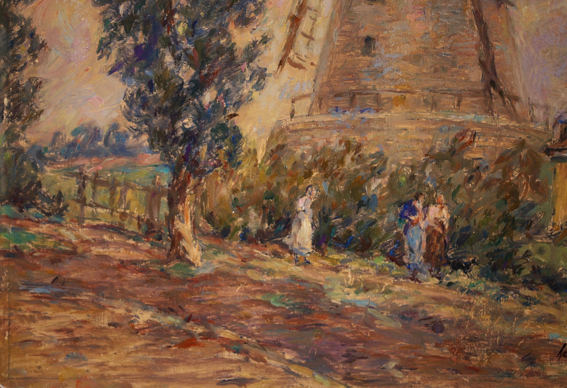 Moulin - Impressionist Oil, Windmill, Figures & Dog in Landscape by Henri Duhem 4