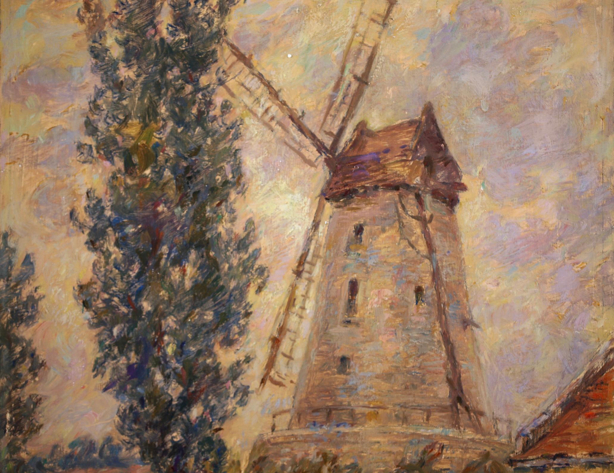 Moulin - Impressionist Oil, Windmill, Figures & Dog in Landscape by Henri Duhem 5