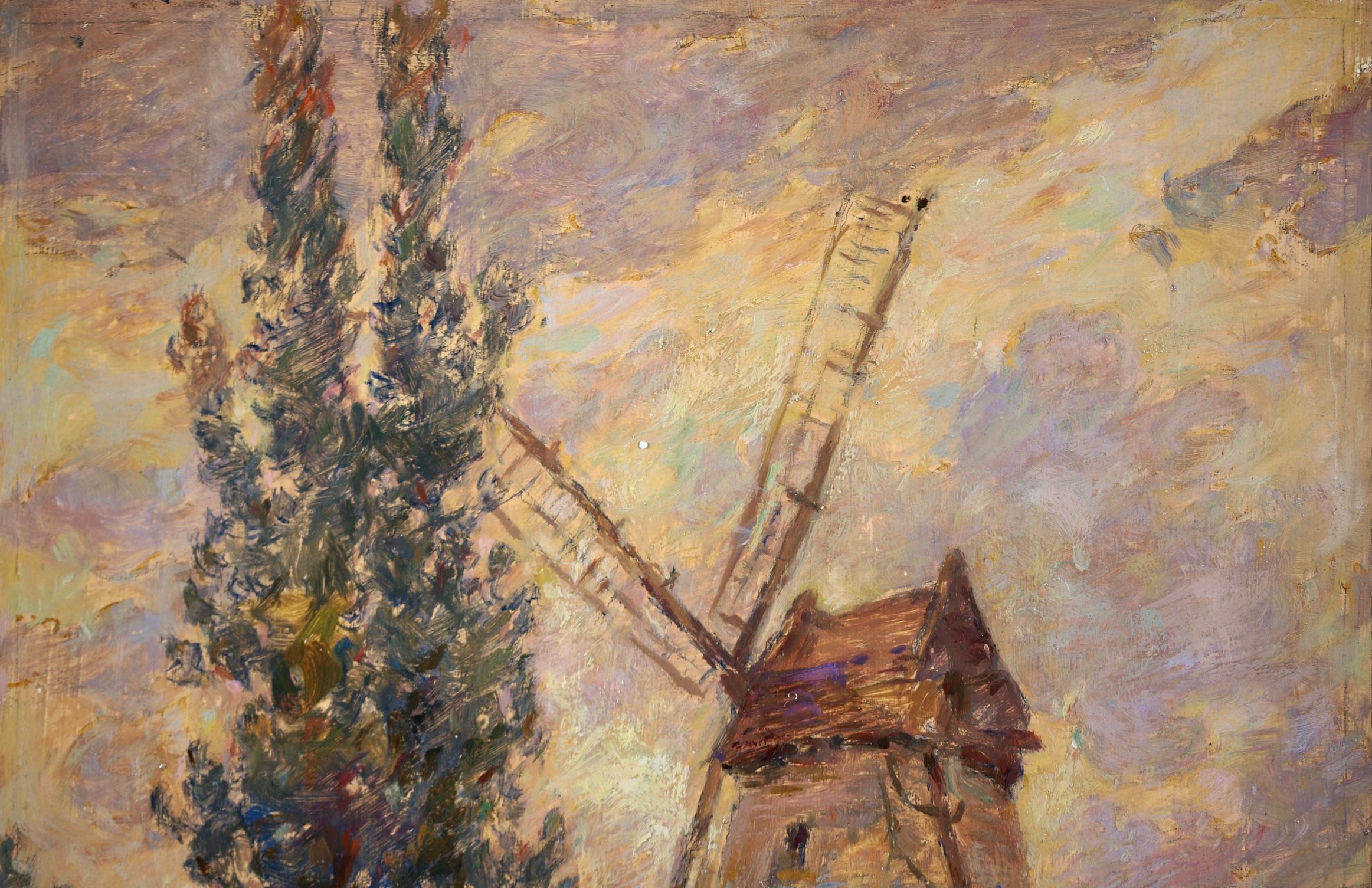 Moulin - Impressionist Oil, Windmill, Figures & Dog in Landscape by Henri Duhem 6