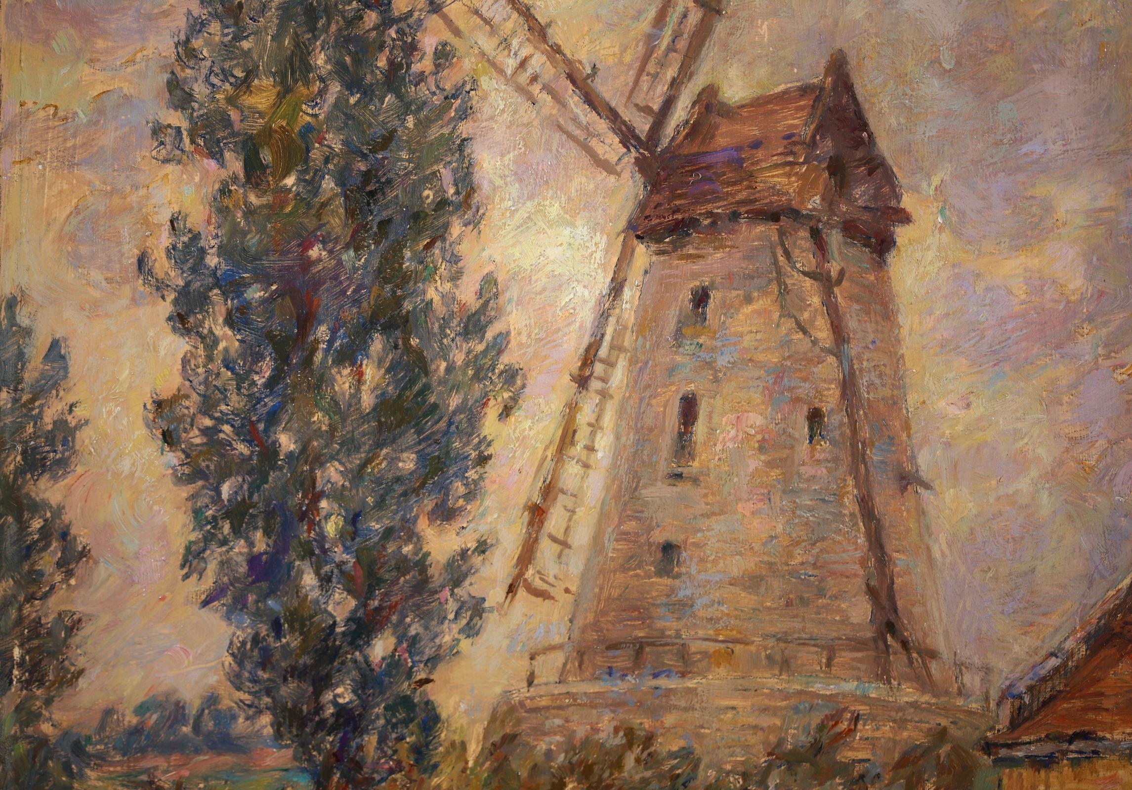 Moulin - Impressionist Oil, Windmill, Figures & Dog in Landscape by Henri Duhem 7