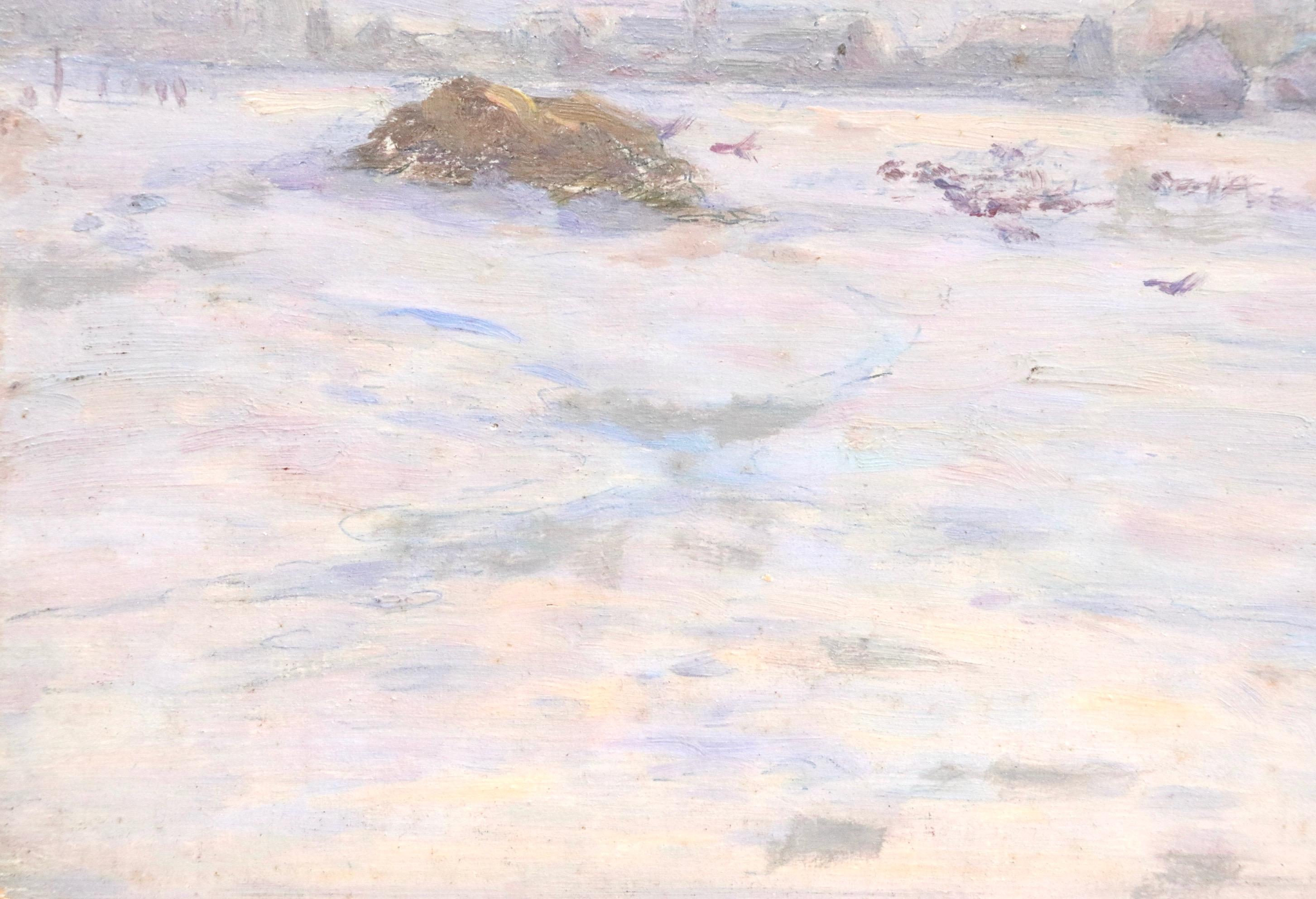 Neige – 19. Jahrhundert, Öl, Haystacks in Schneewittchen-Winterlandschaft von Henri Duhem im Angebot 5