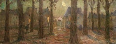 Night-Douai - 19th Century Oil, Figures in Trees by Moonlight Landscape by Duhem