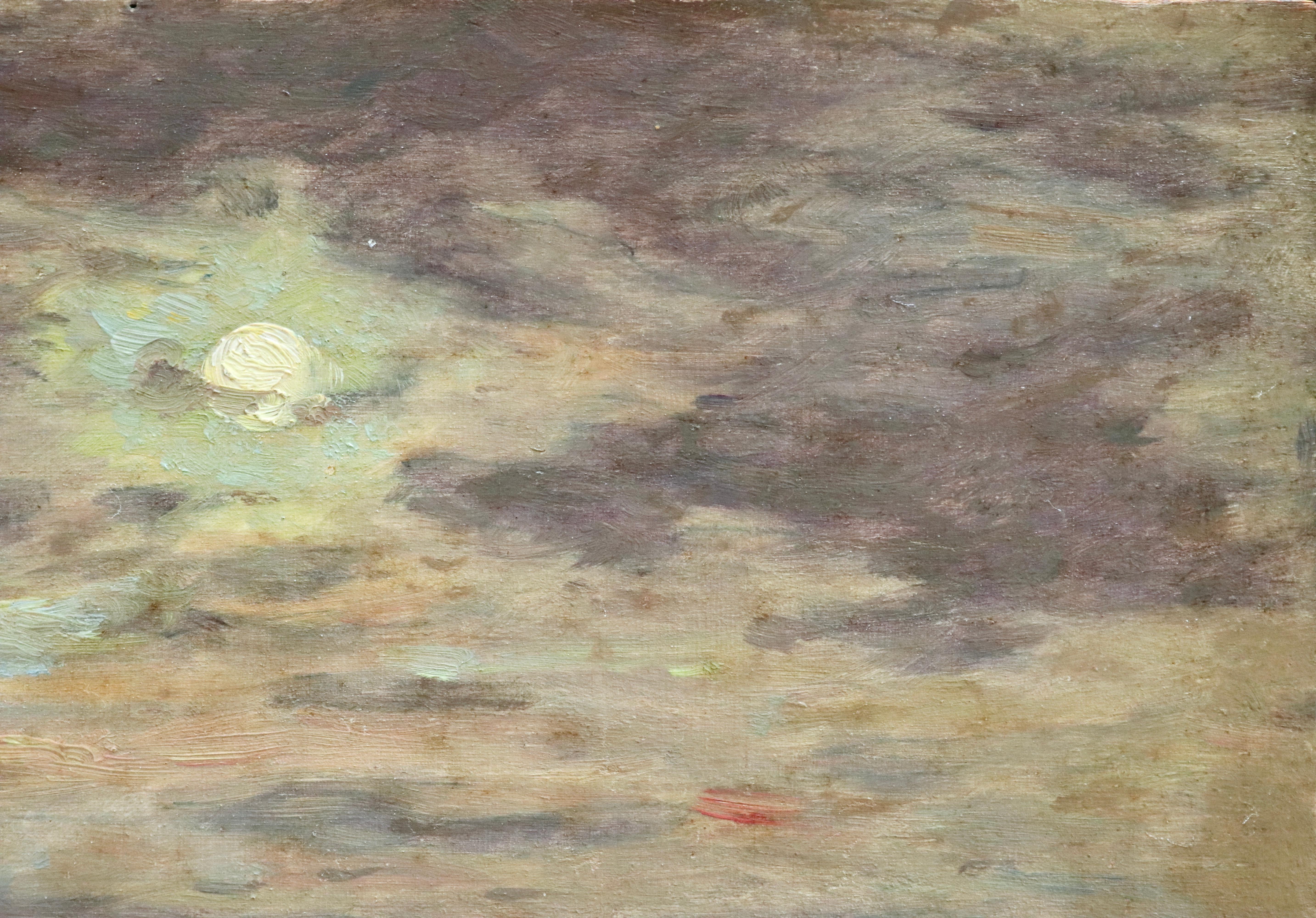 Nuit Nuageuse - 19th Century Oil, Moonlight in Cloud Landscape by Henri Duhem 2